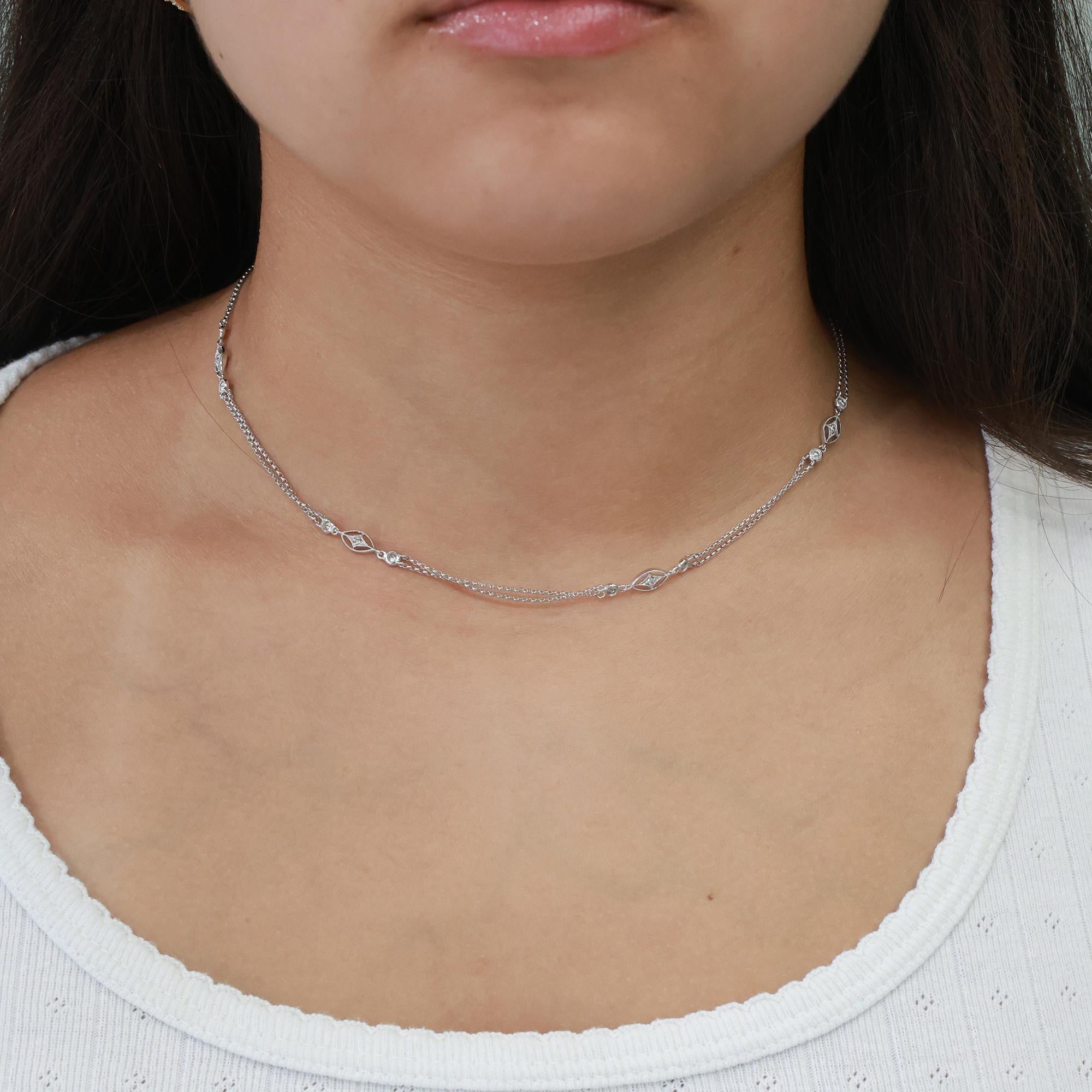 Gabriel & Co. Diamond Station Necklace 14K White Gold 0.40 TW Rolo Chain 15.75"