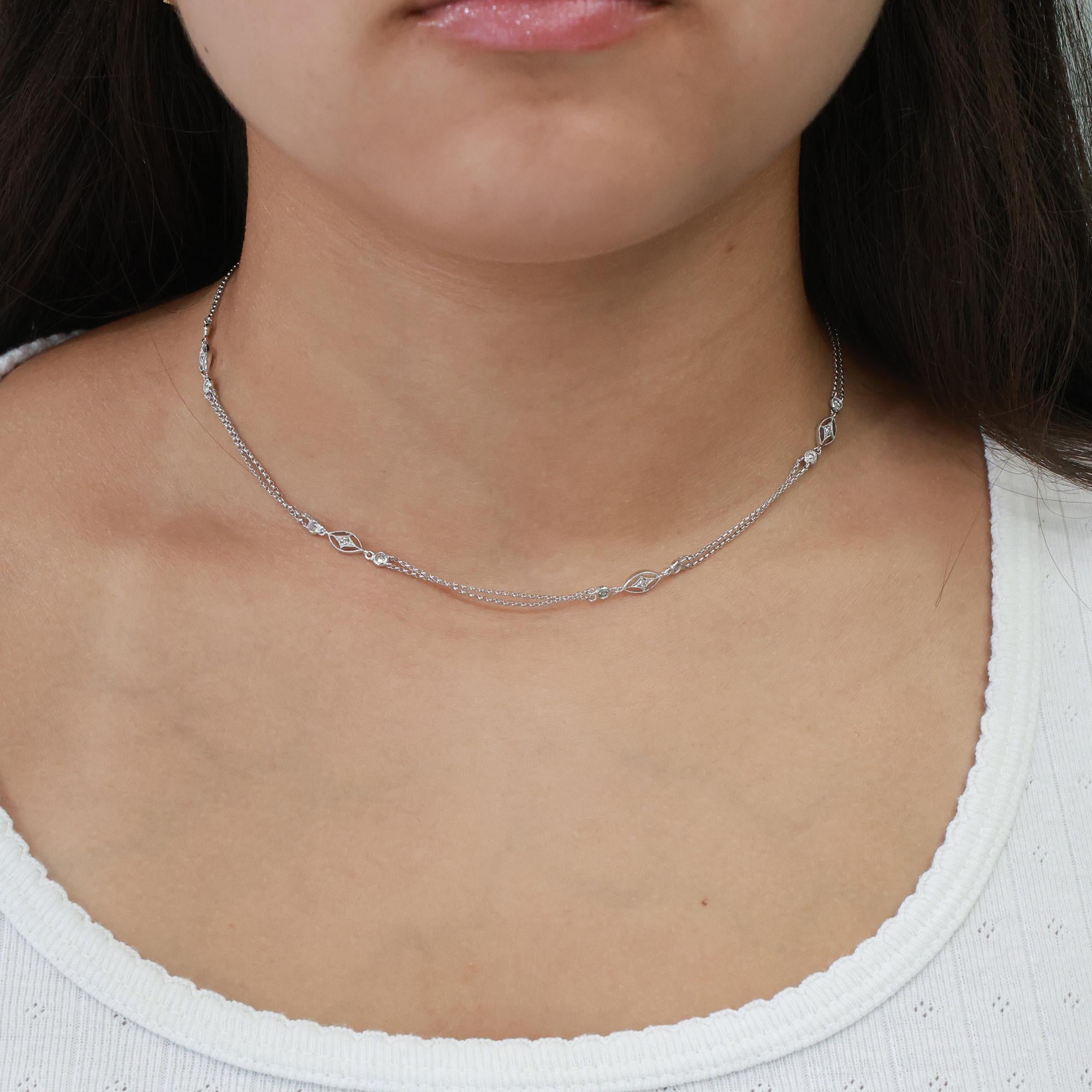 Gabriel & Co. Diamond Station Necklace 14K White Gold 0.40 TW Rolo Chain 15.75"