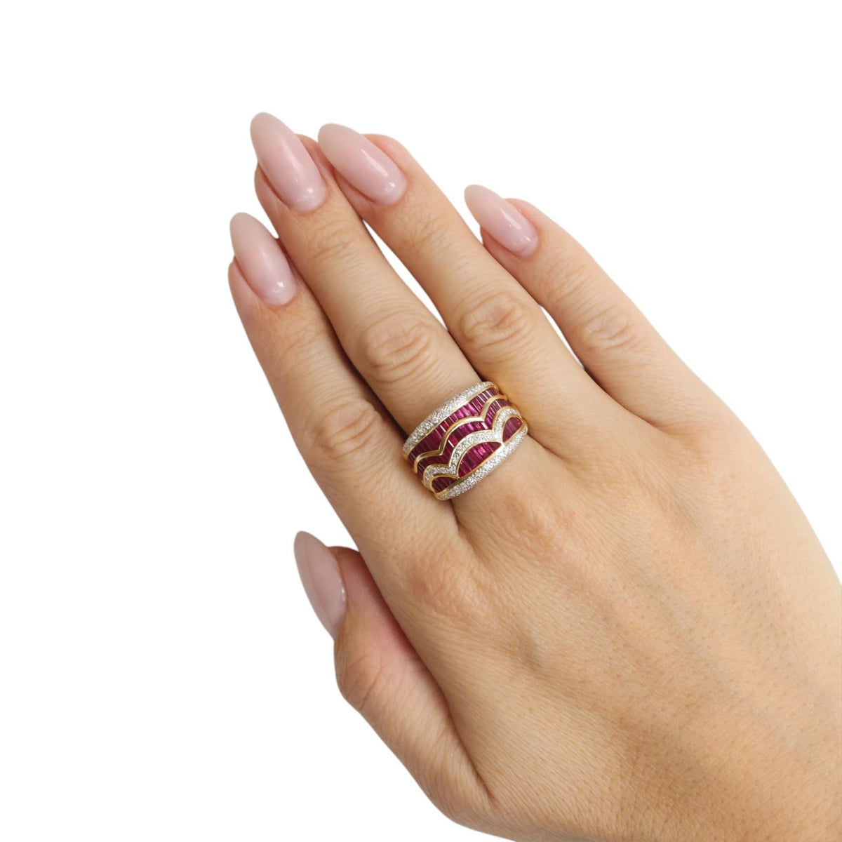 Natural Ruby Diamond Wide Band Ring 18K Yellow Gold 2.75 CTW Size 8.5