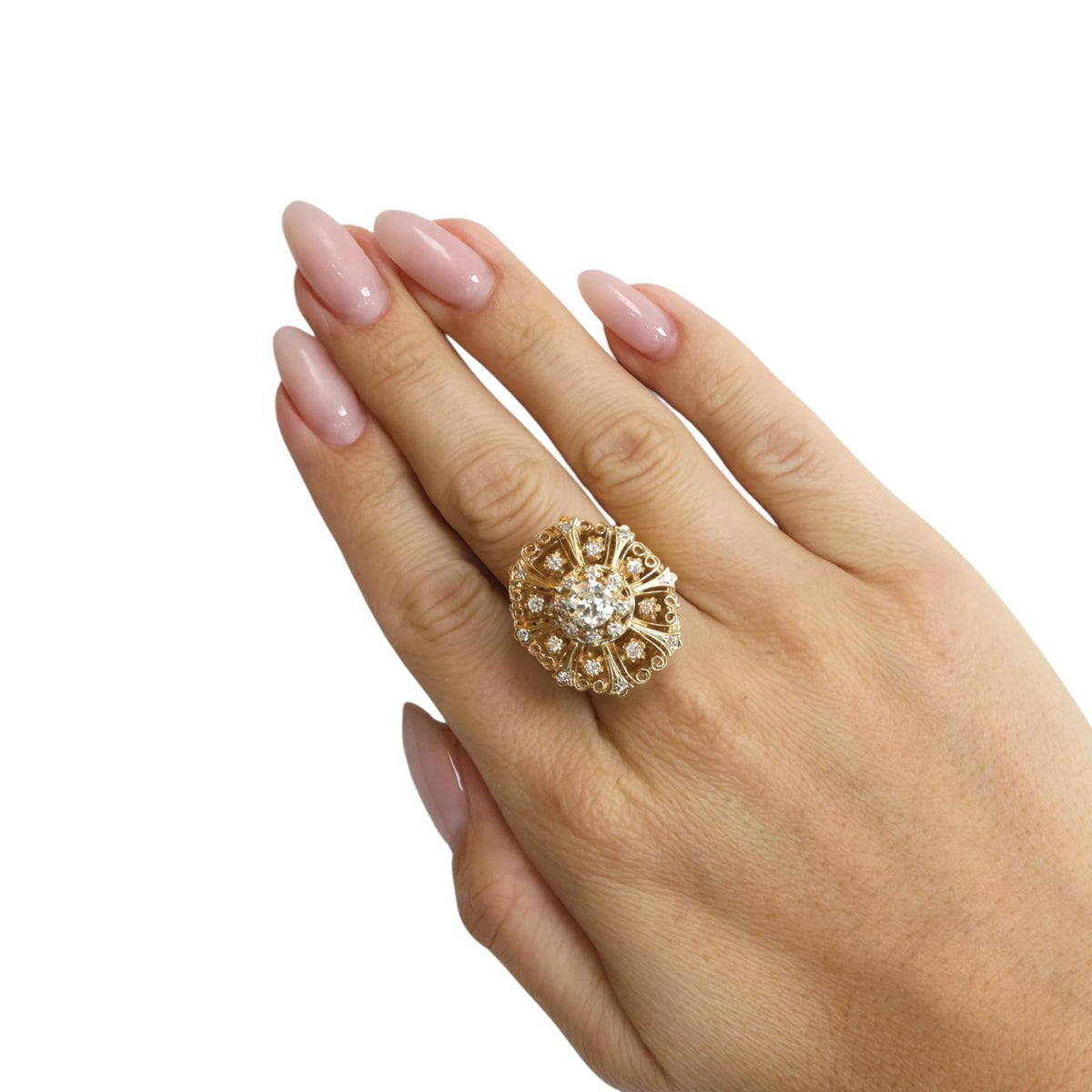 GIA 1.51CTW Natural Circular Brilliant Diamond Vintage Filigree Ring 14K Gold