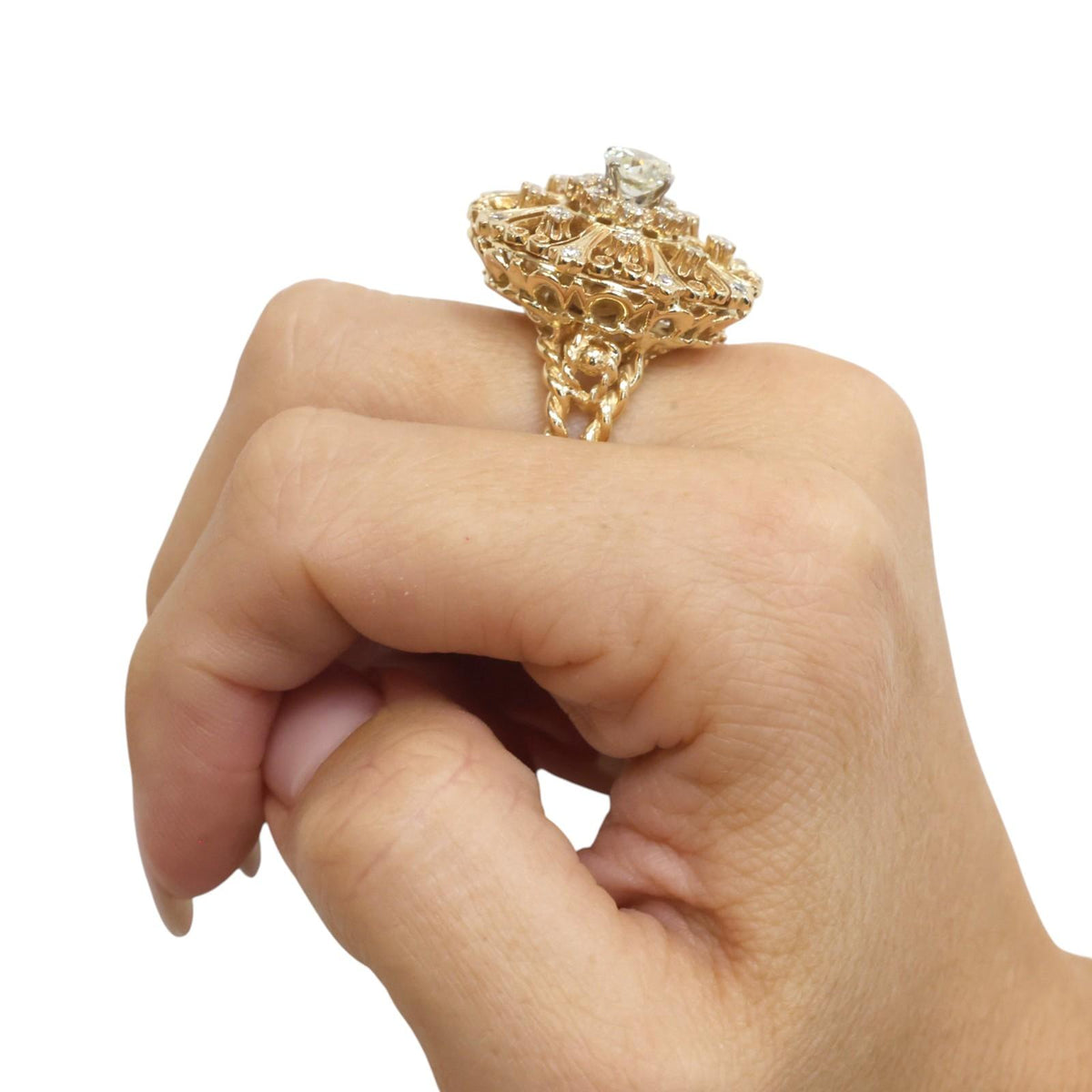 GIA 1.51CTW Natural Circular Brilliant Diamond Vintage Filigree Ring 14K Gold