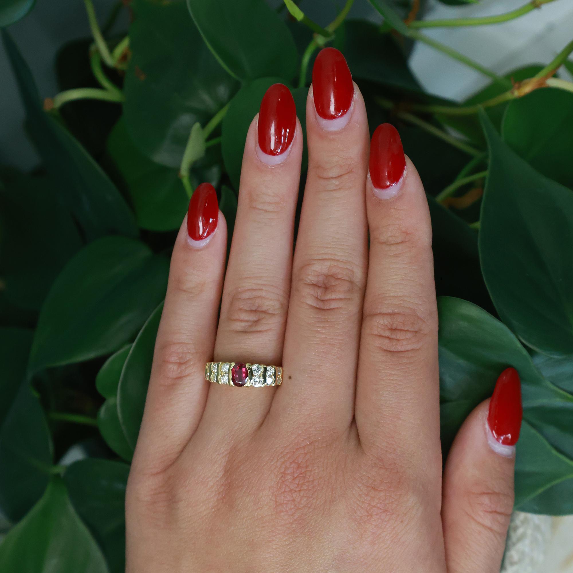 1.20 CTW Ruby Diamond Band Ring 18K Yellow Gold Size 6.75 Ladies Estate