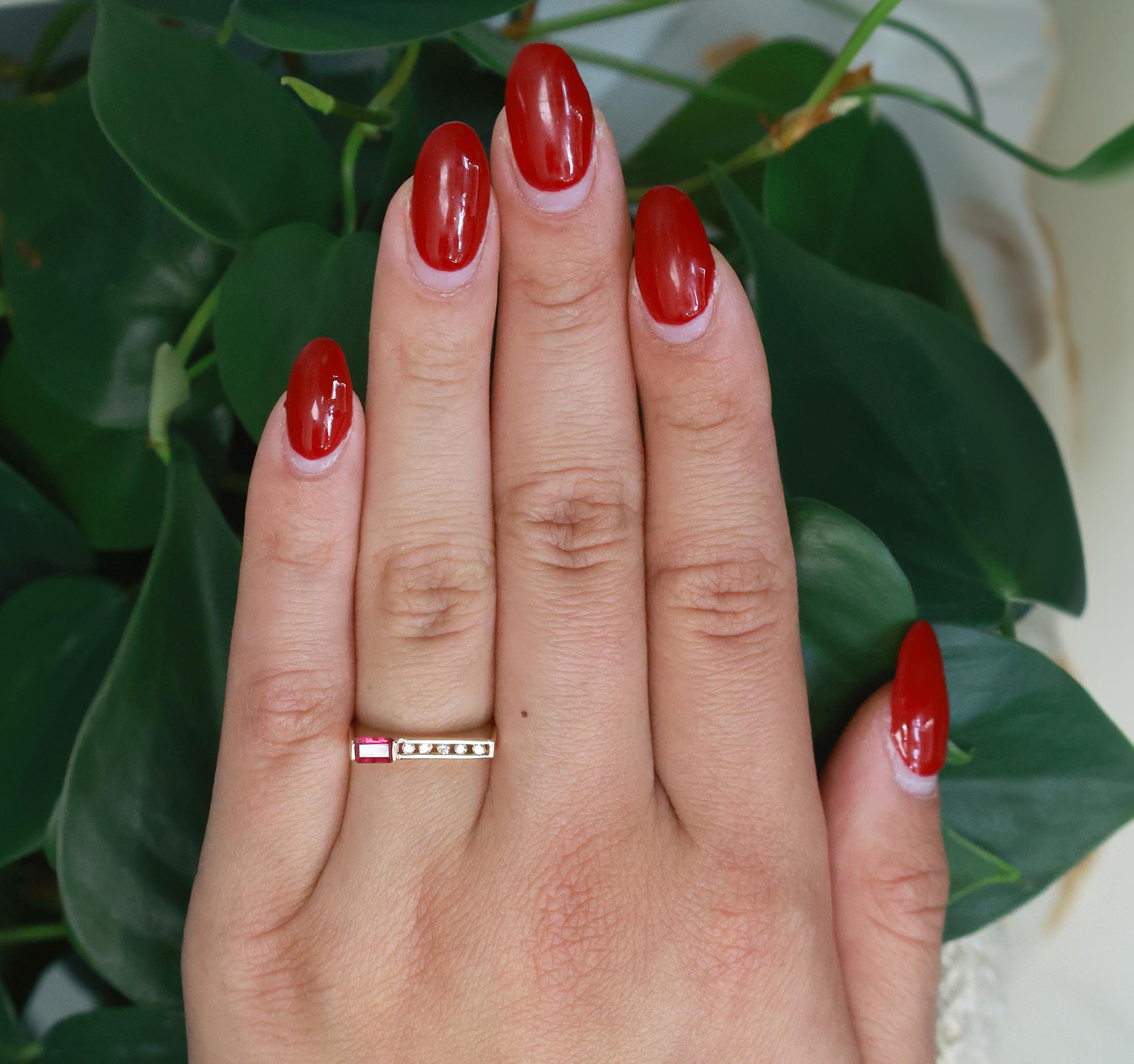 Emerald Cut Ruby Diamond Band Ring 14K Yellow Gold 0.30 CTW Size 5.75 Estate