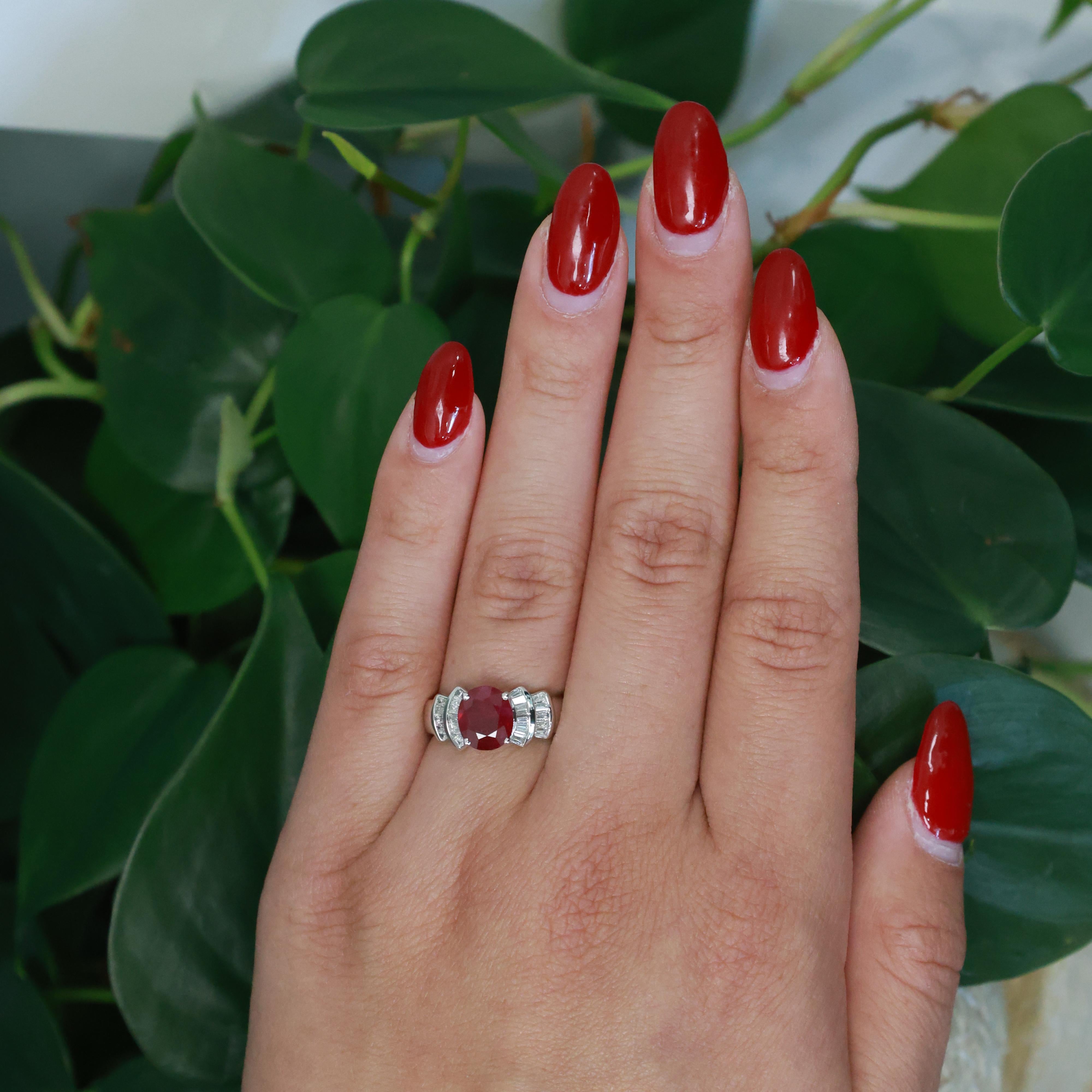 Ruby Solitaire Diamond Accent Cocktail Ring 18K White Gold 2.90 TW Size 6.75