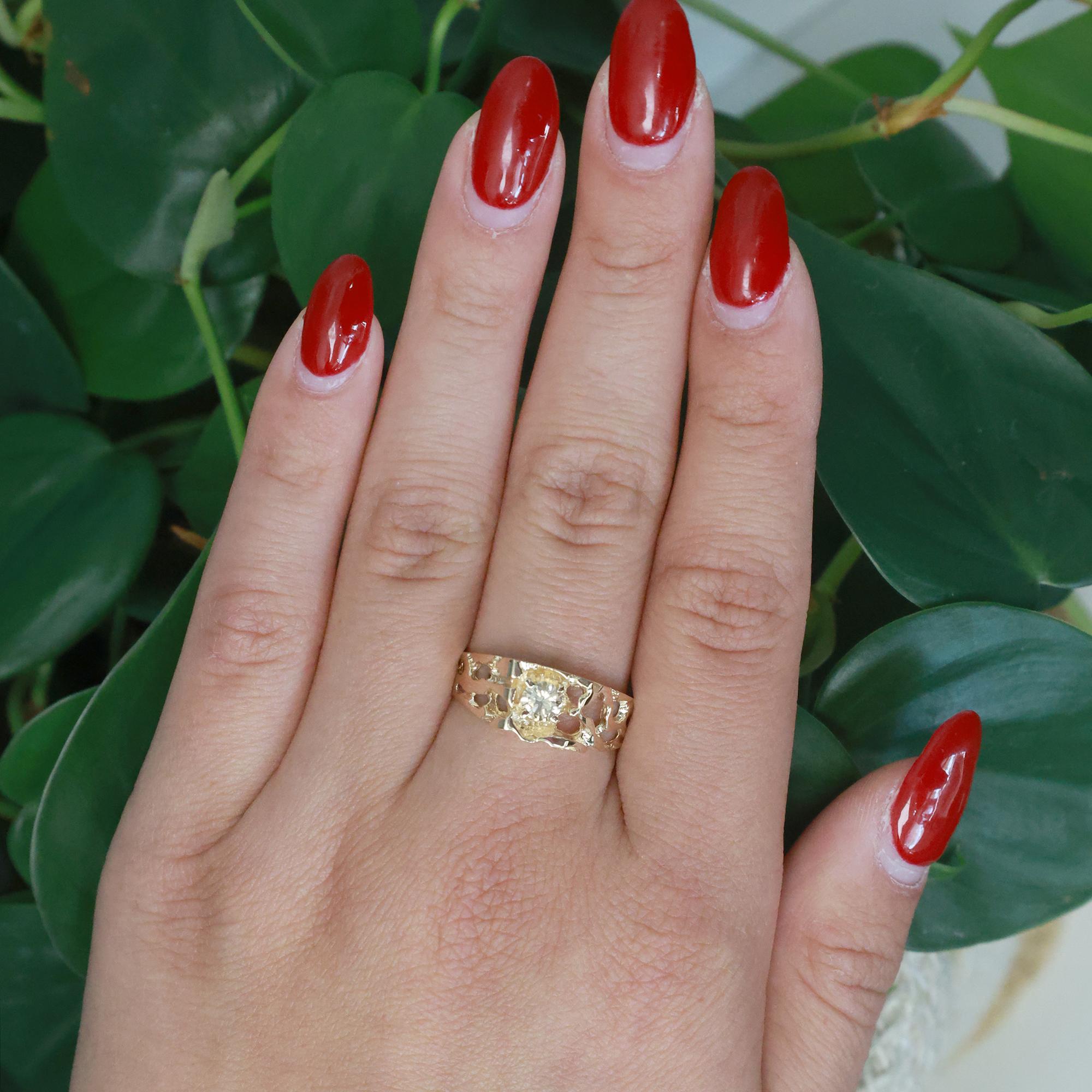 0.35 CT Cognac Diamond Band Ring 10K Filigree Yellow Gold Size 10 Unisex Estate