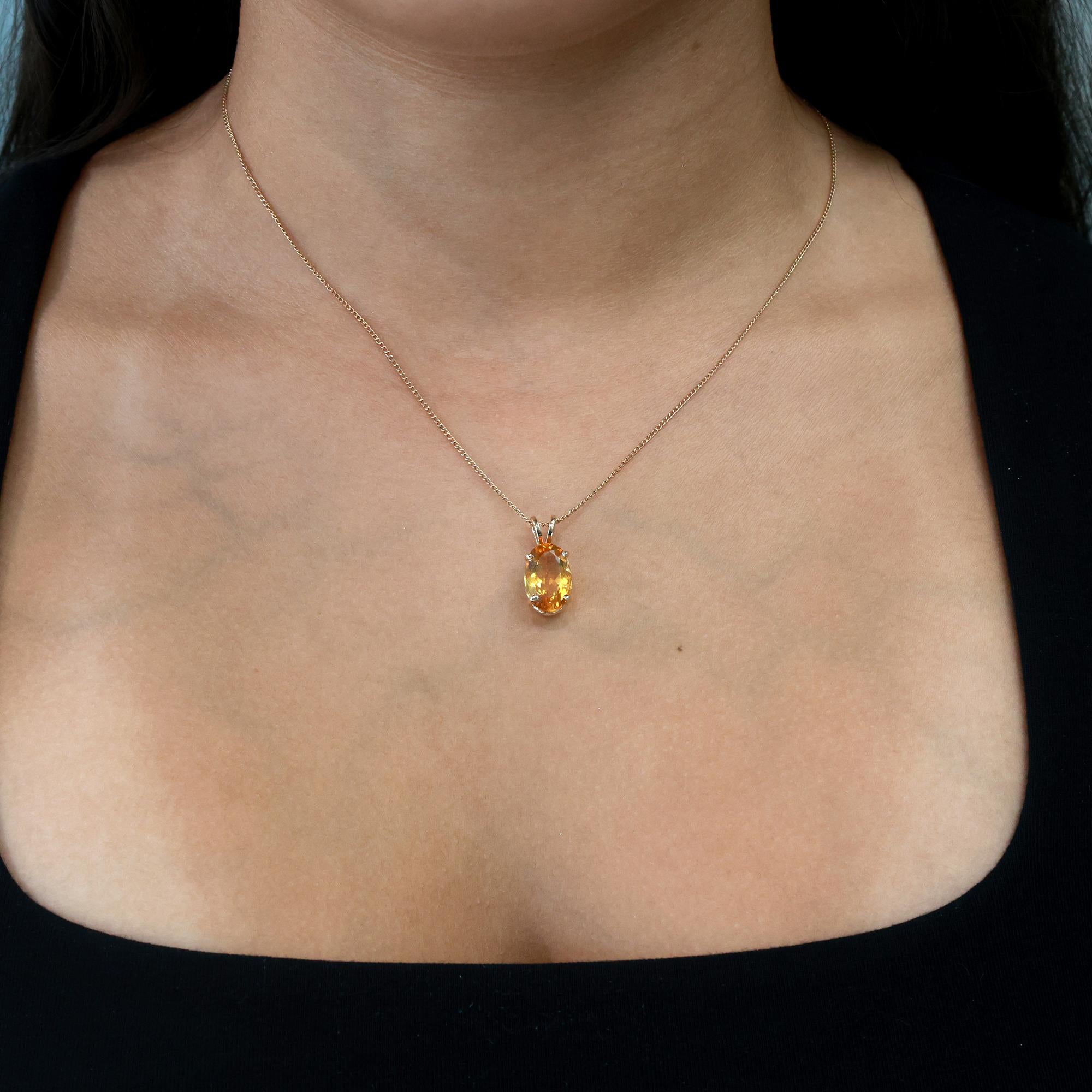 5.50 CT Oval Citrine Gemstone Solitaire Pendant 14K Yellow Gold 0.75" Estate