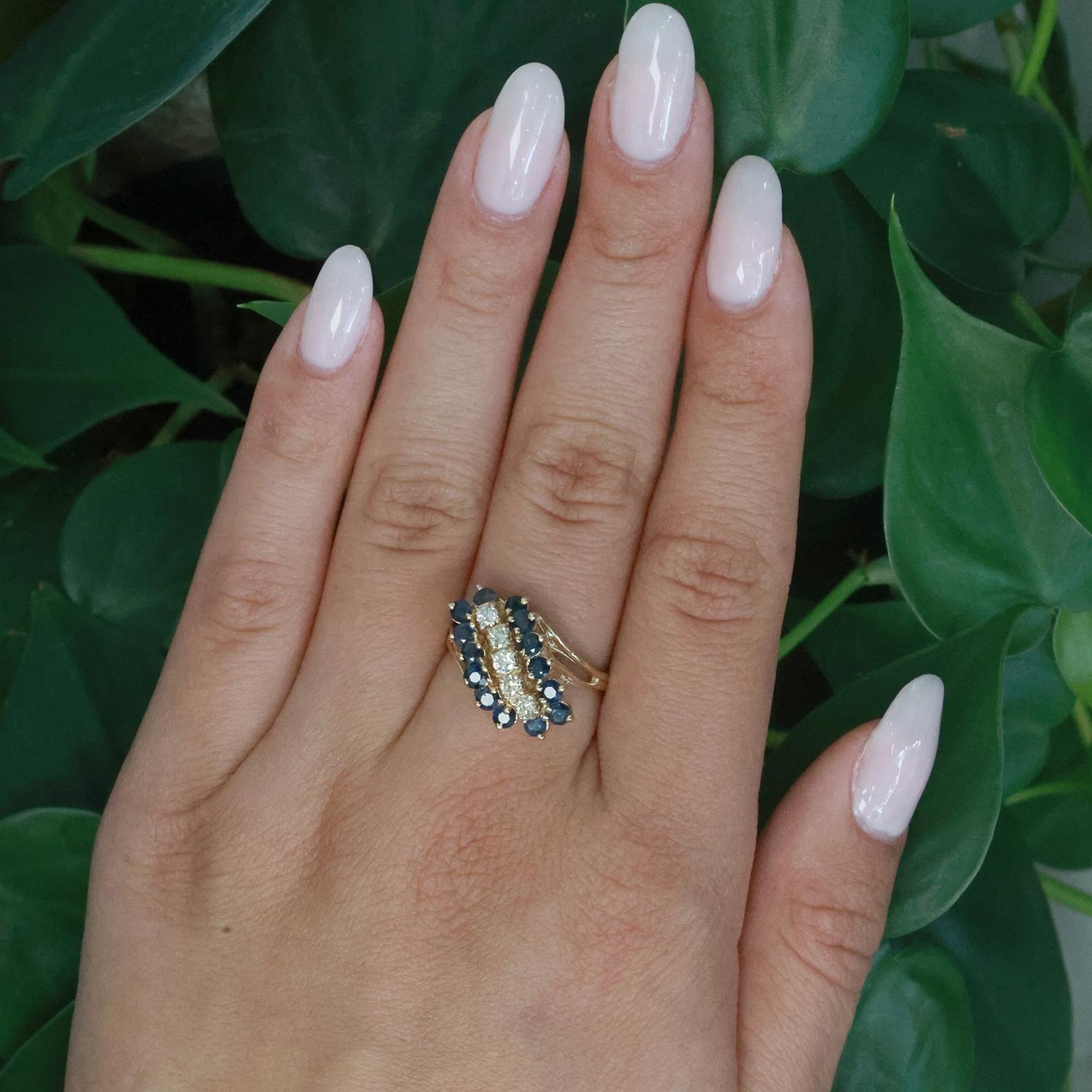 Sapphire Diamond Cocktail Ring 14K Yellow Gold 2.03 CTW Size 8.5 Ladies Estate