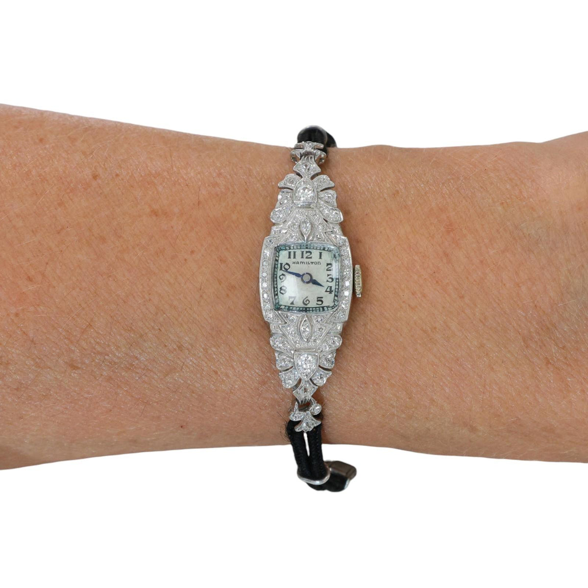 Vintage Hamilton Art Deco Platinum Diamond Ladies Watch Manual Wind 1940s