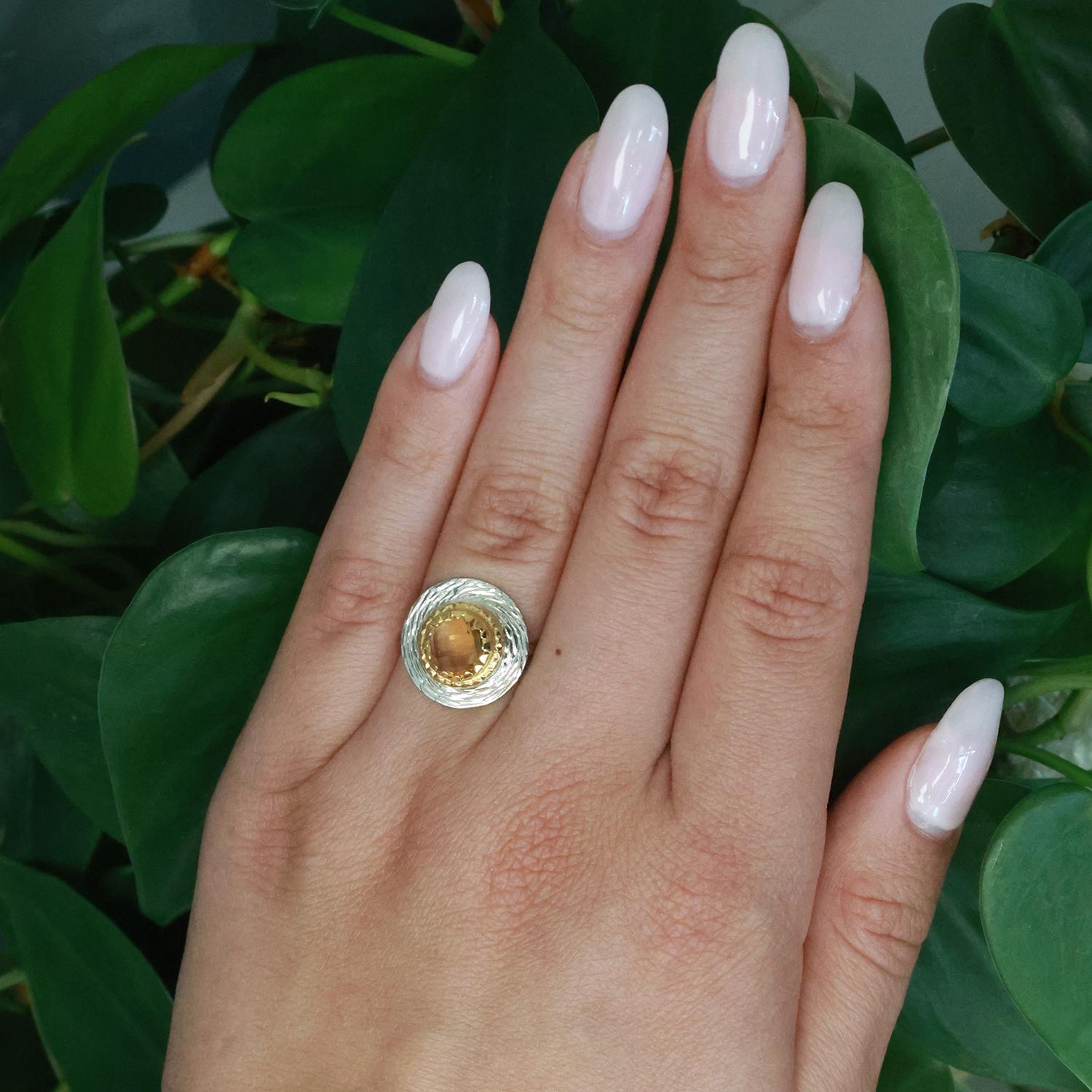 1.75 CT Round Cut Citrine Statement Ring 14K Gold Size 6 Ladies Estate