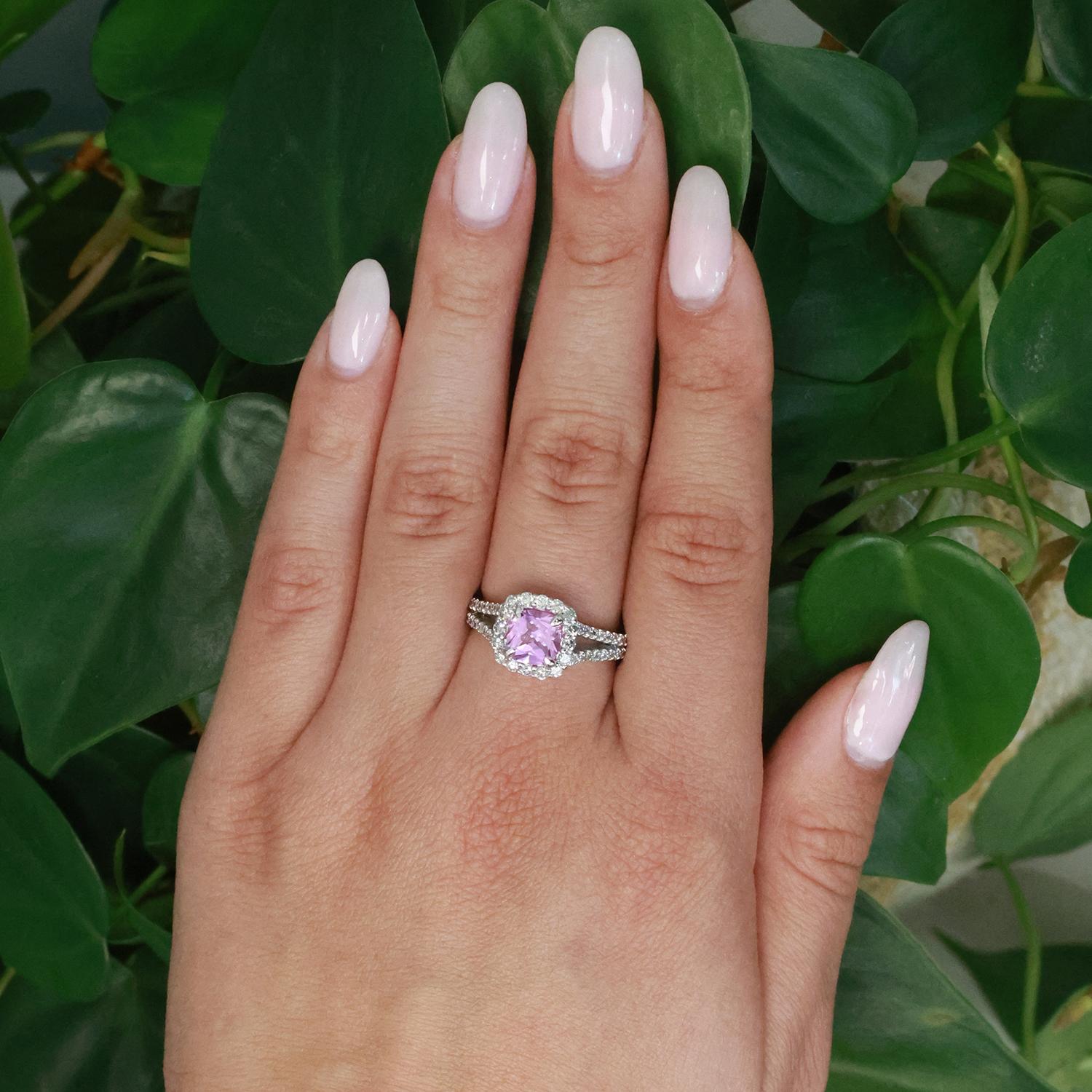 Platinum Pink Sapphire Diamond Halo Cocktail Ring 3.71 CTW Synthetic Gem SZ 8.5