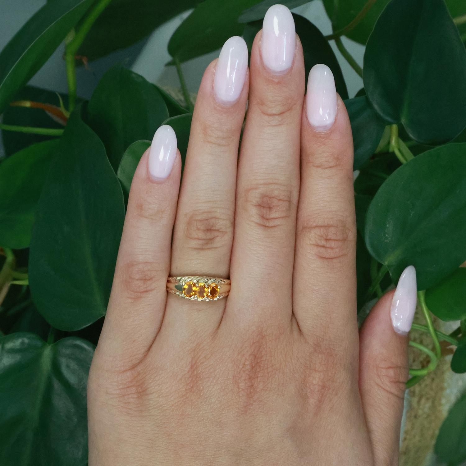 3 Stone Yellow Sapphire Gemstone Ring 10K Yellow Gold 0.75 CTW Size 6.25