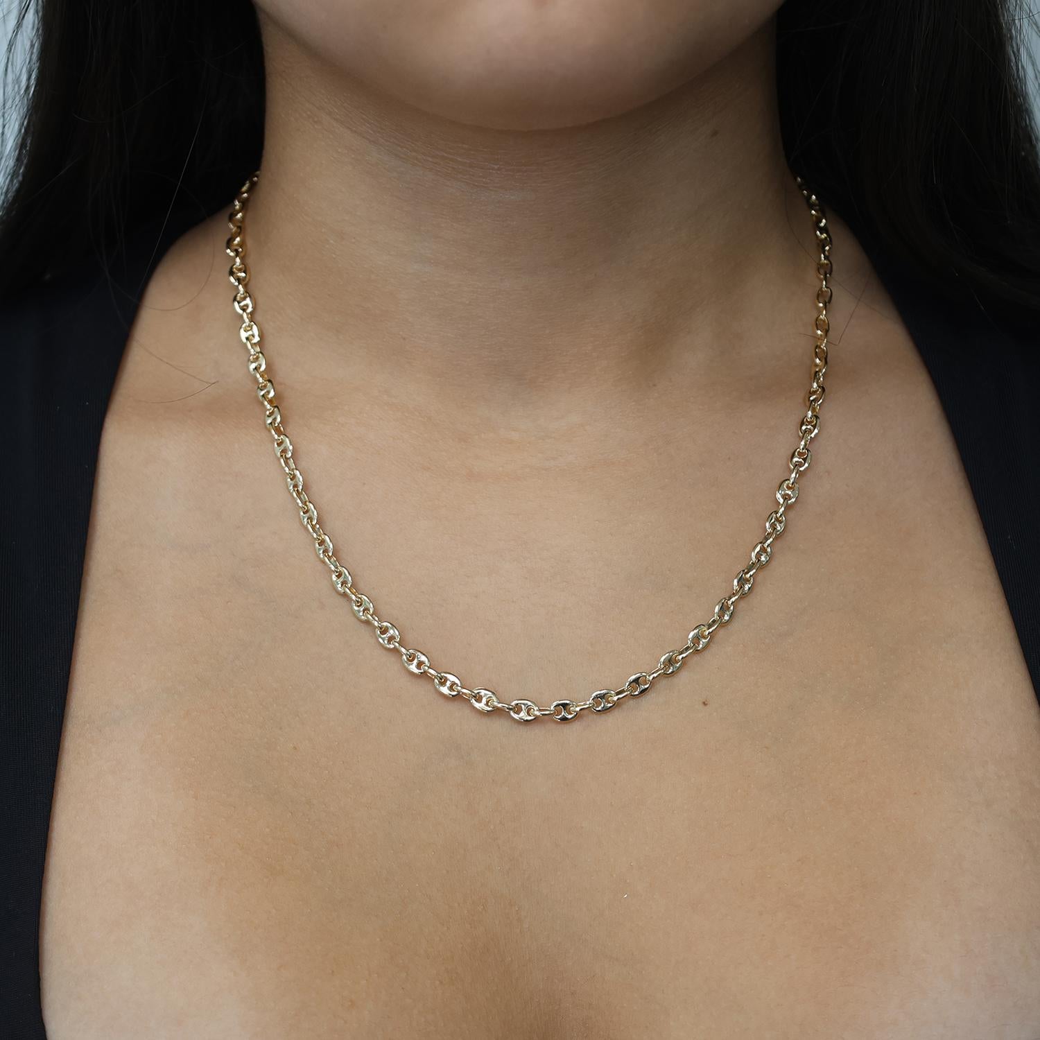 Puffy Mariner Link Necklace 18K Yellow Gold 19.75" Unisex Estate