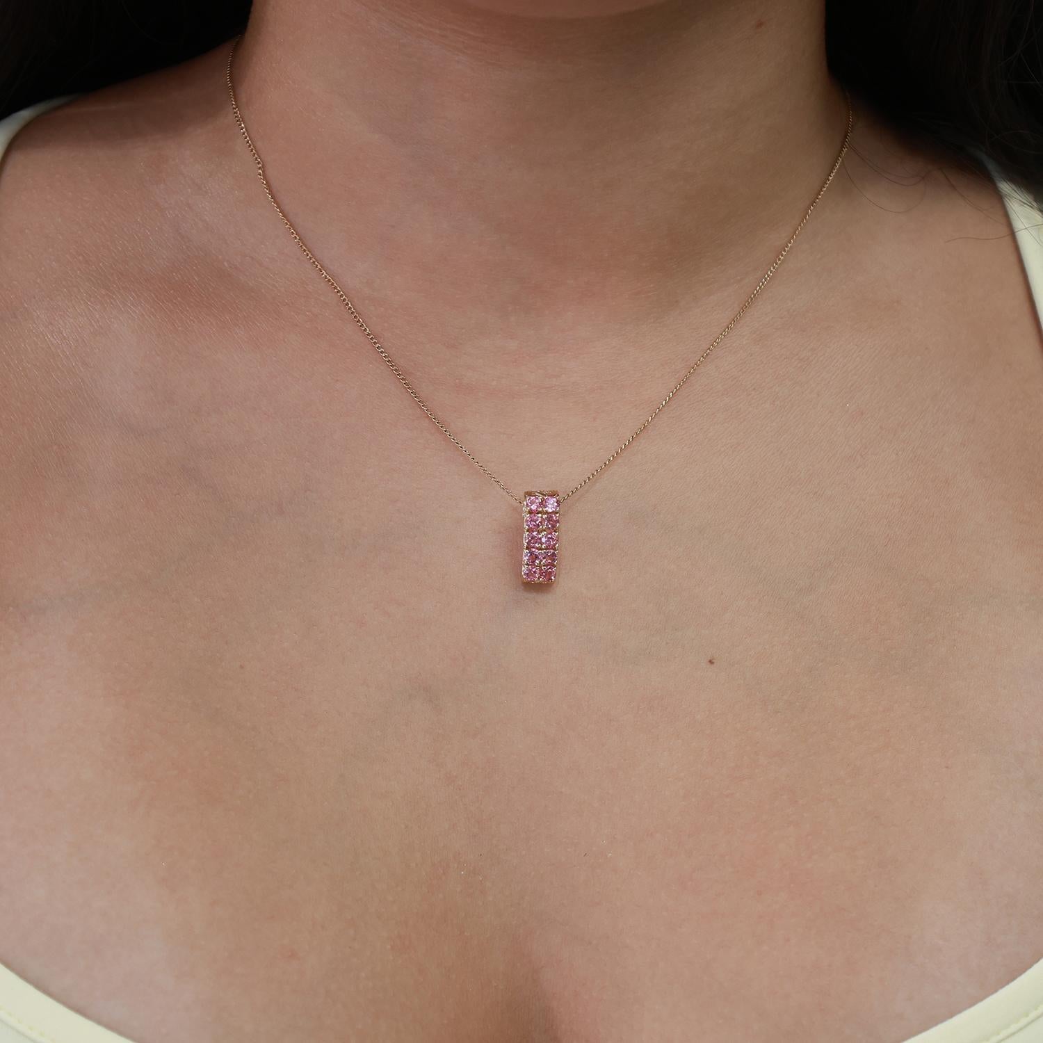1.10 CTW Pink Tourmaline Rectangular Slider Pendant 14K Yellow Gold 0.65" Estate