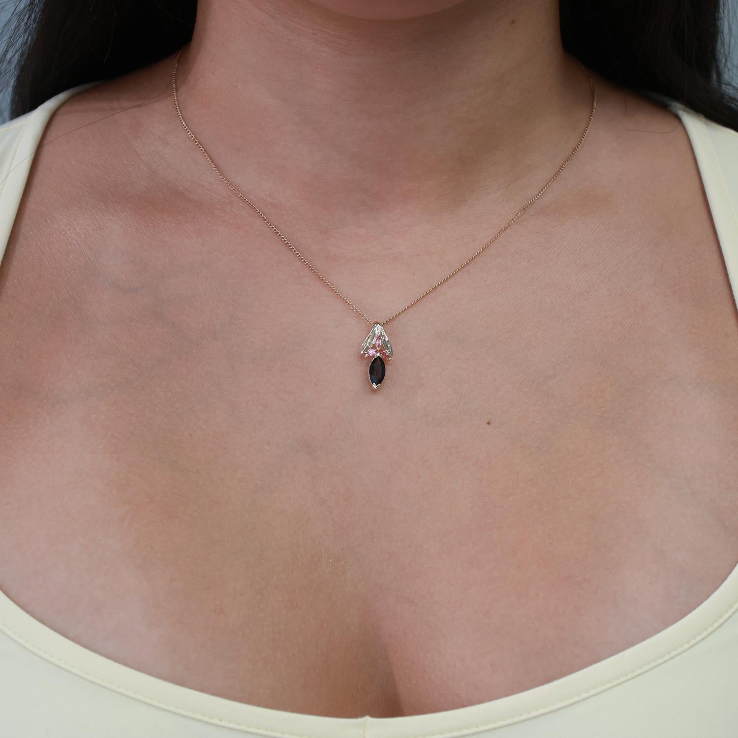Smoky Quartz Pink Sapphire Floral Pendant 10K Yellow Gold 1.26 CTW 0.85" Ladies