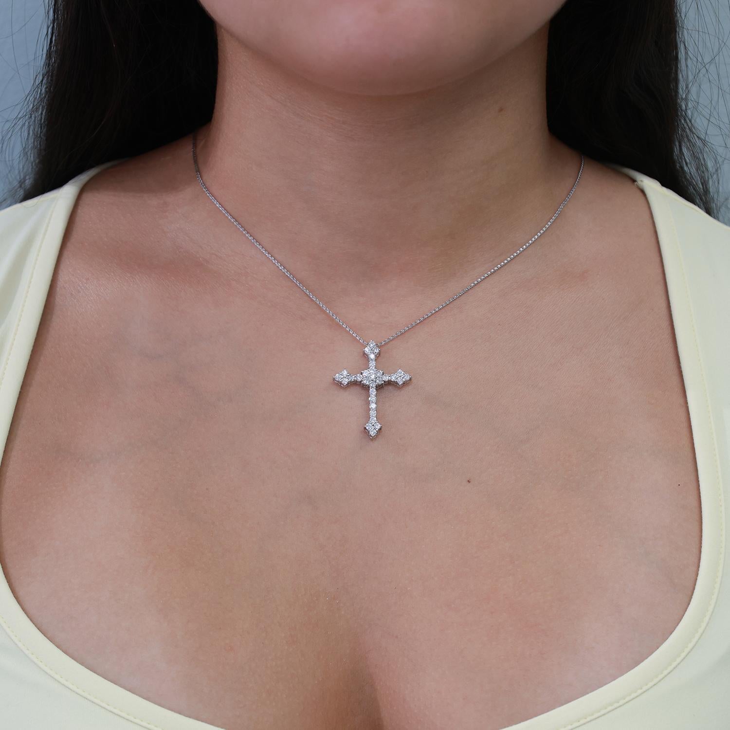 Religious Diamond Cross Pendant 14K White Gold 2.25 TW Diamonds 1.33" Large Size