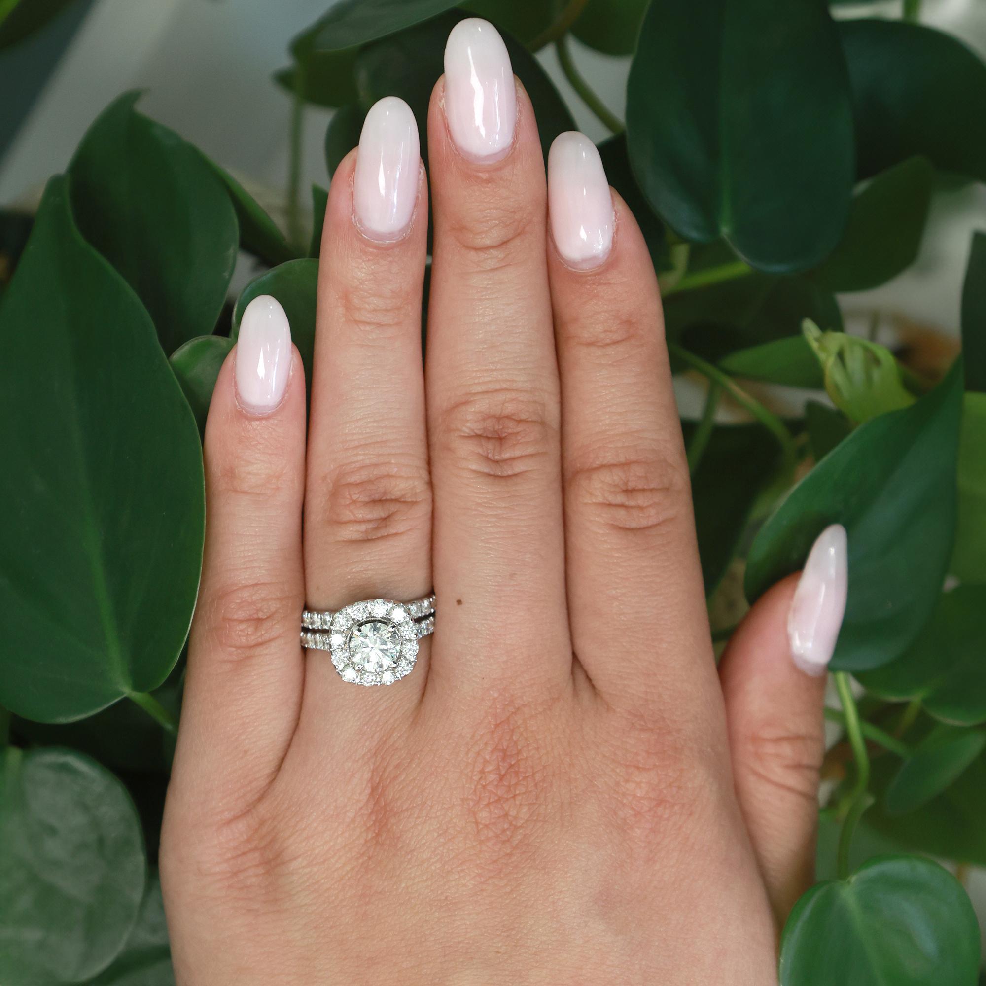 3.20 TW Halo Diamond Engagement Wedding Ring Set GIA Cert 14K White Gold SZ 7.25