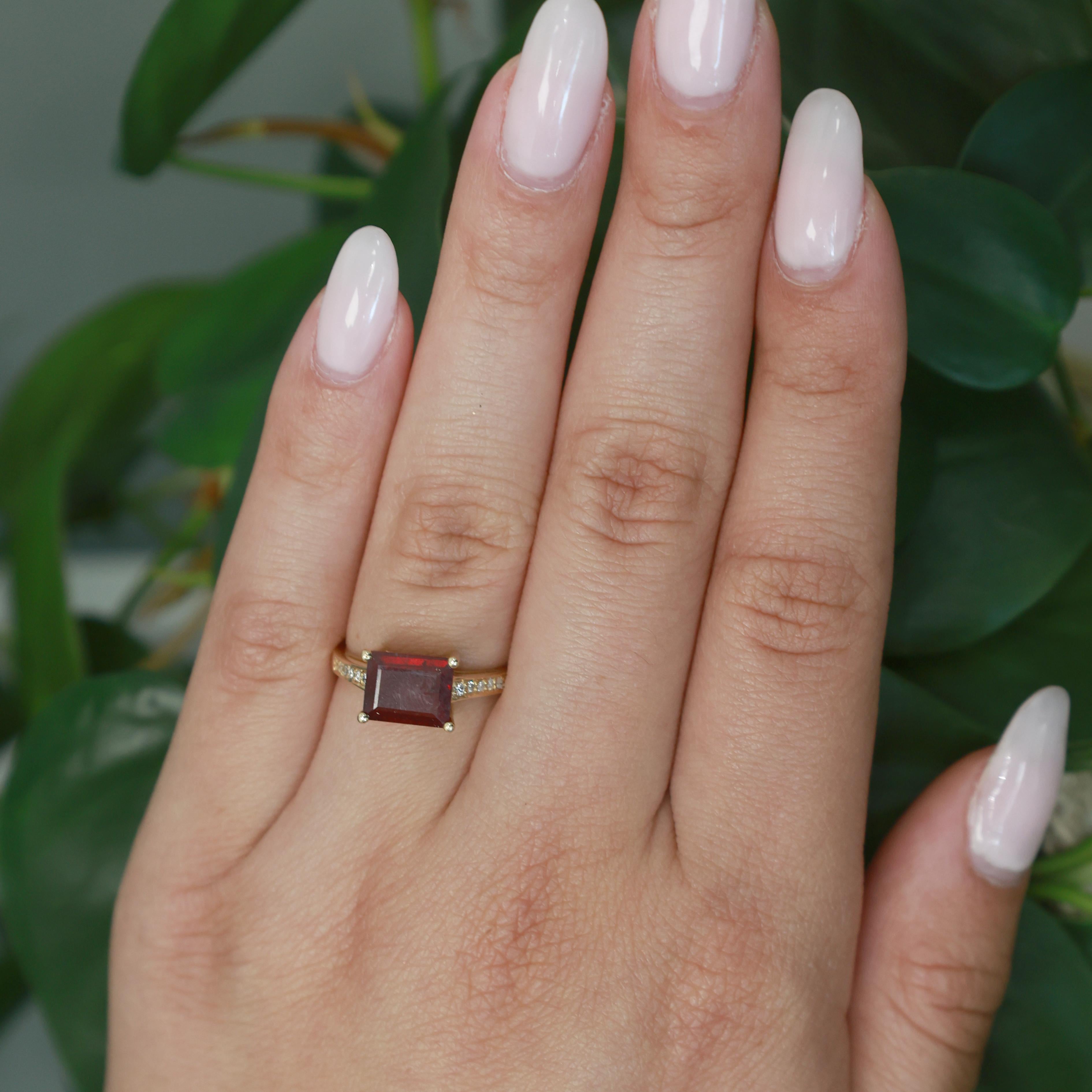 Emerald Cut Ruby Solitaire Diamond Accent Ring 10K Yellow Gold 3.10 CTW Size 7
