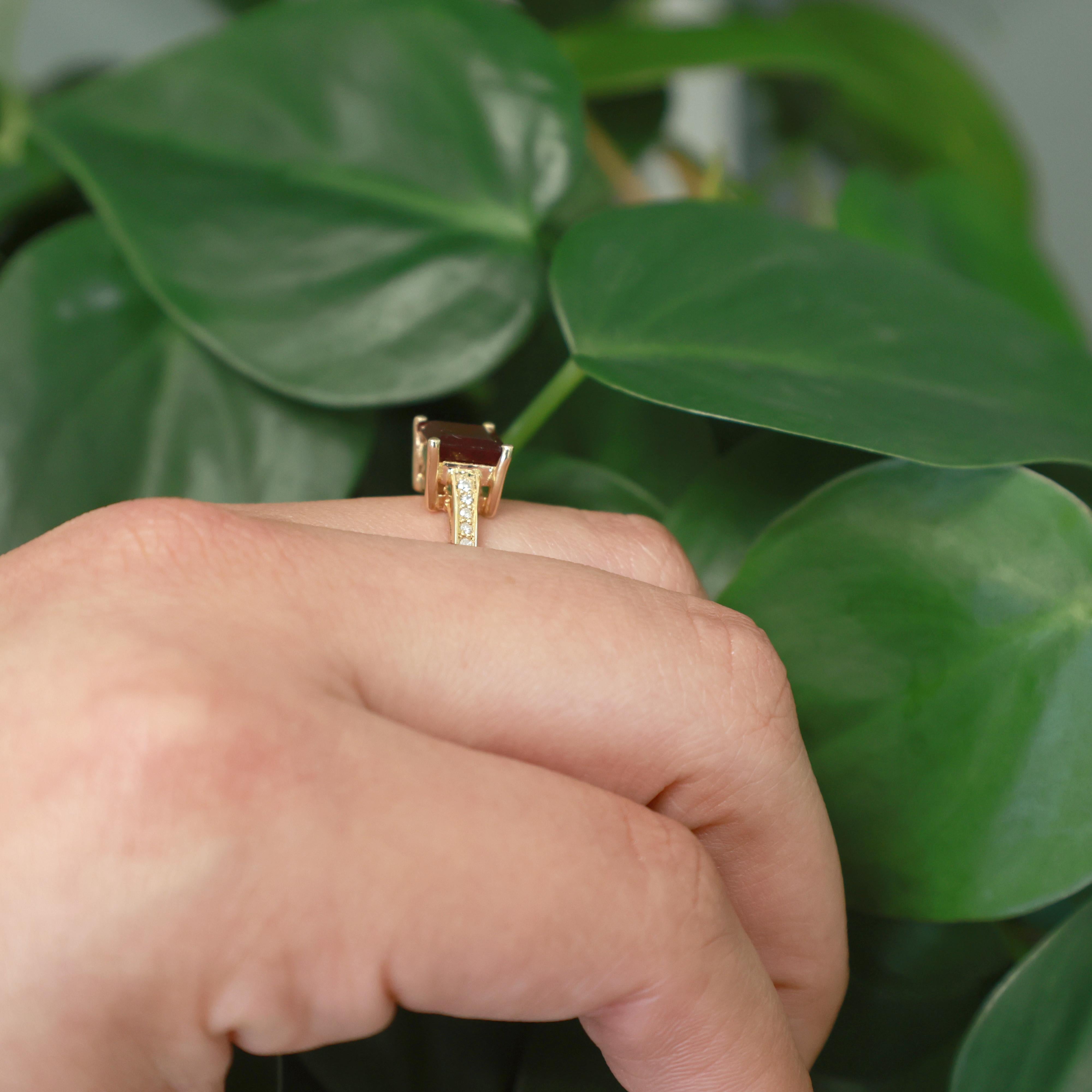 Emerald Cut Ruby Solitaire Diamond Accent Ring 10K Yellow Gold 3.10 CTW Size 7