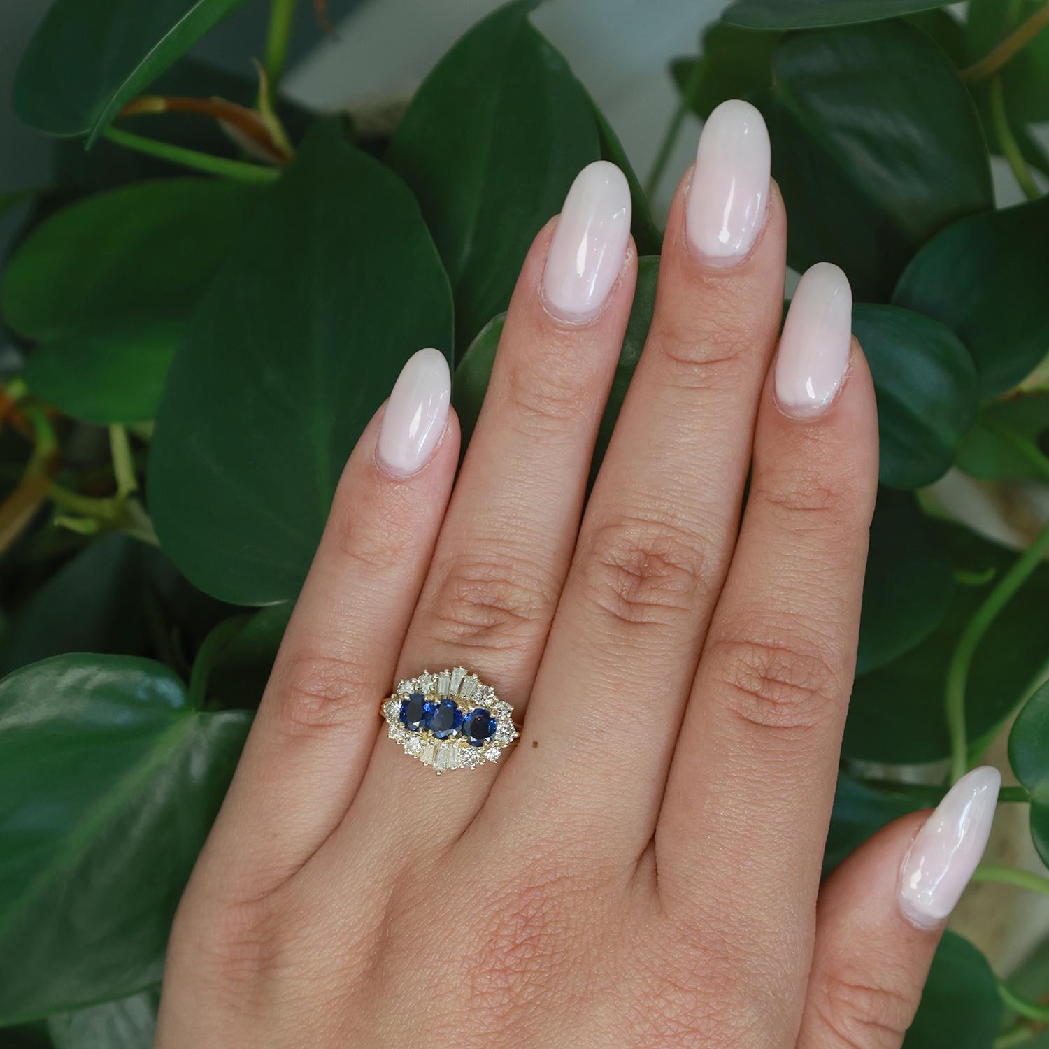 Sapphire Diamond Cocktail Ring 18K Yellow Gold 2.06 CTW Size 6.5 Ladies Estate