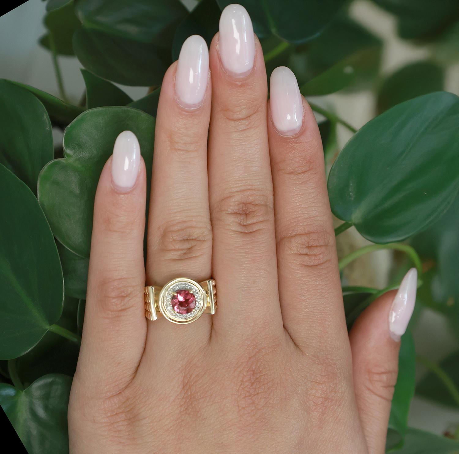 Pink Tourmaline Diamond Halo Ring 14K Gold 1.65 CTW Size 7.25 Ladies Estate