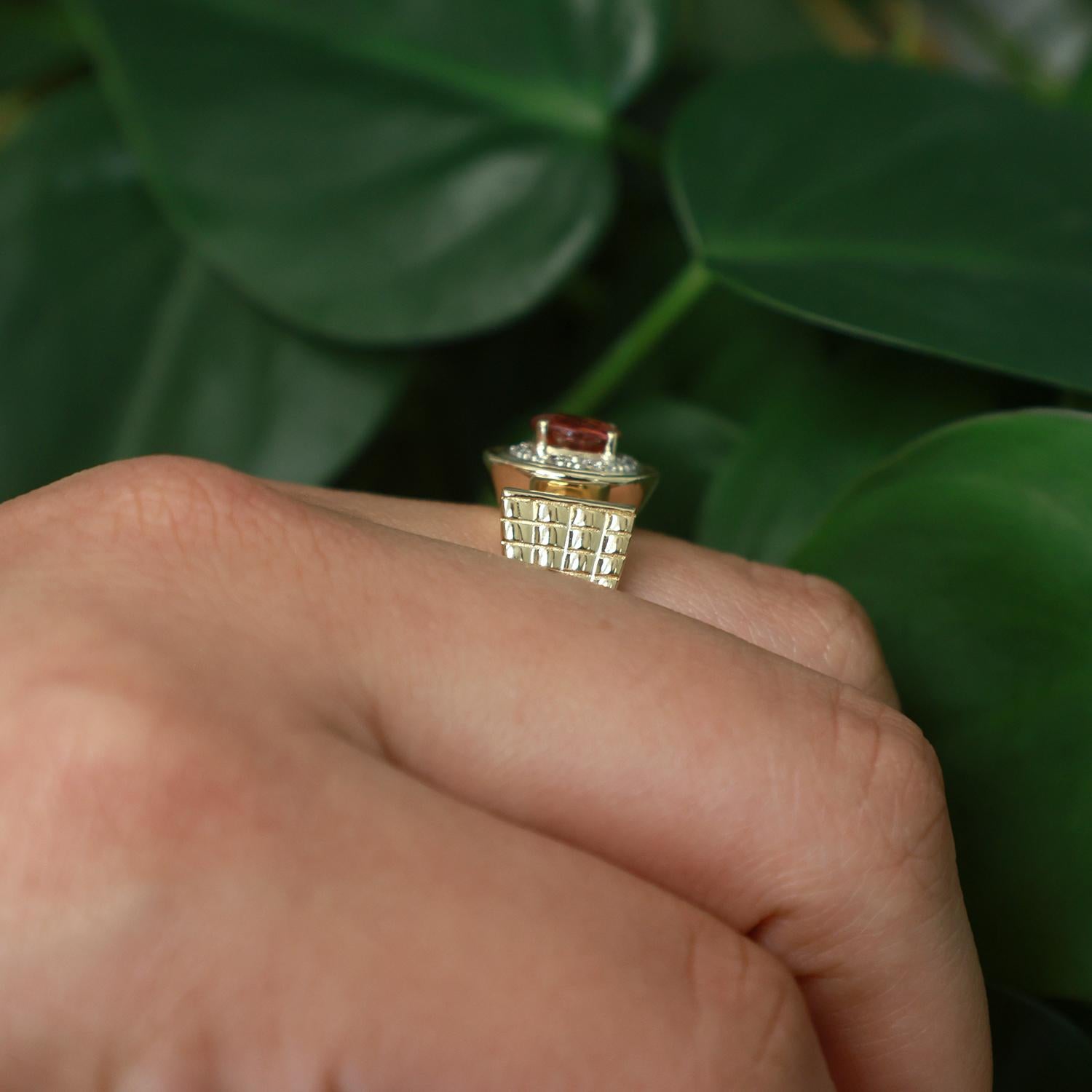 Pink Tourmaline Diamond Halo Ring 14K Gold 1.65 CTW Size 7.25 Ladies Estate