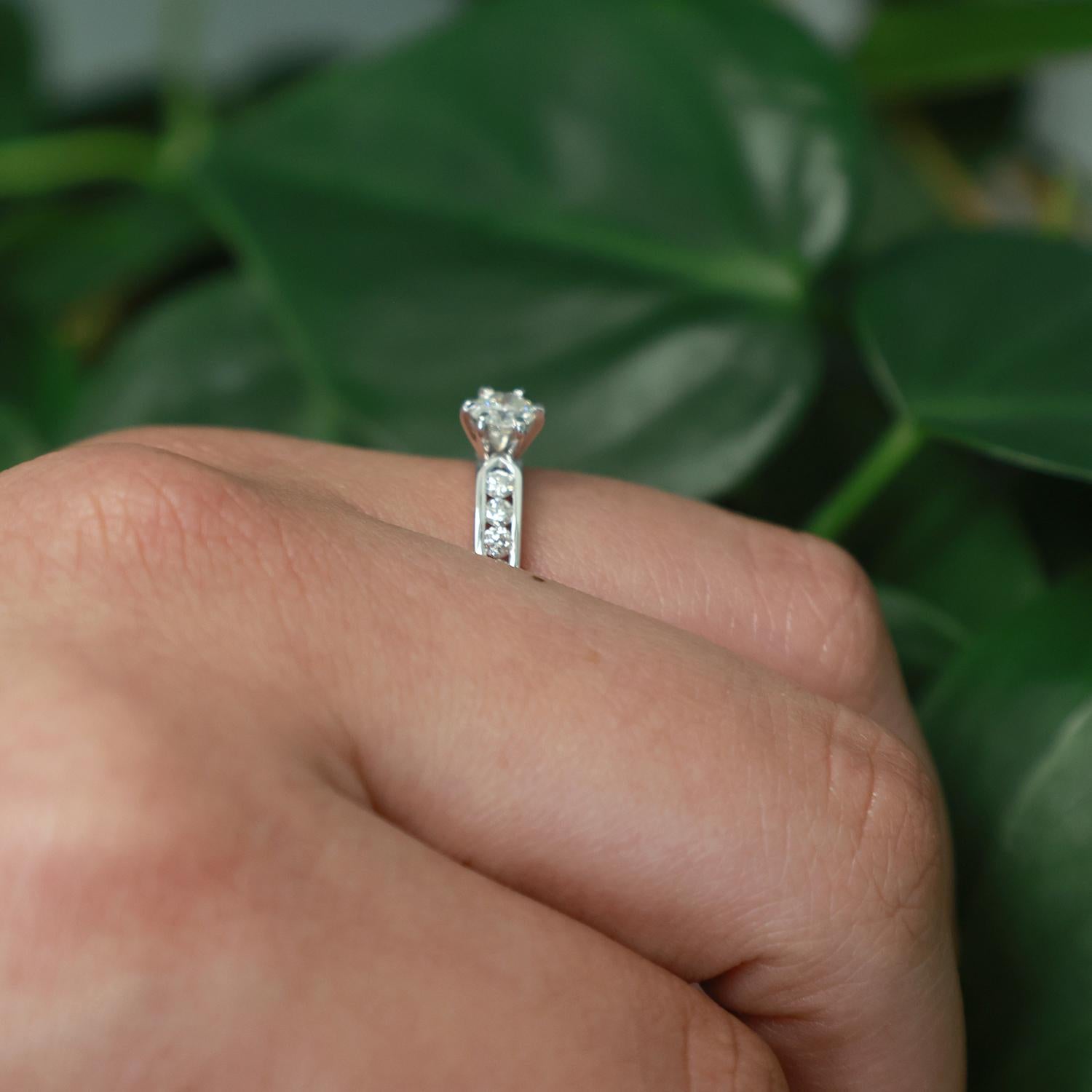 Round Solitaire Accent Diamond Engagement Ring 0.63 TW 18K White Gold Size 7