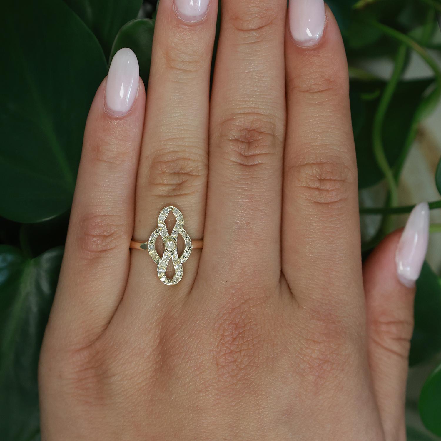 0.30 TW Diamond Filigree Full Finger Ring 14K Yellow Gold Size 7 Ladies Estate