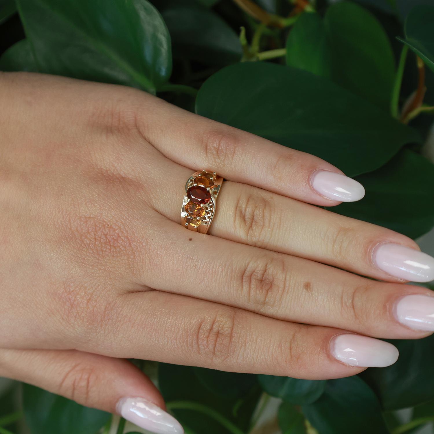 5-Stone Oval Citrine Band Ring 14K Yellow Gold 1.93 CTW Gemstones Size 6.25