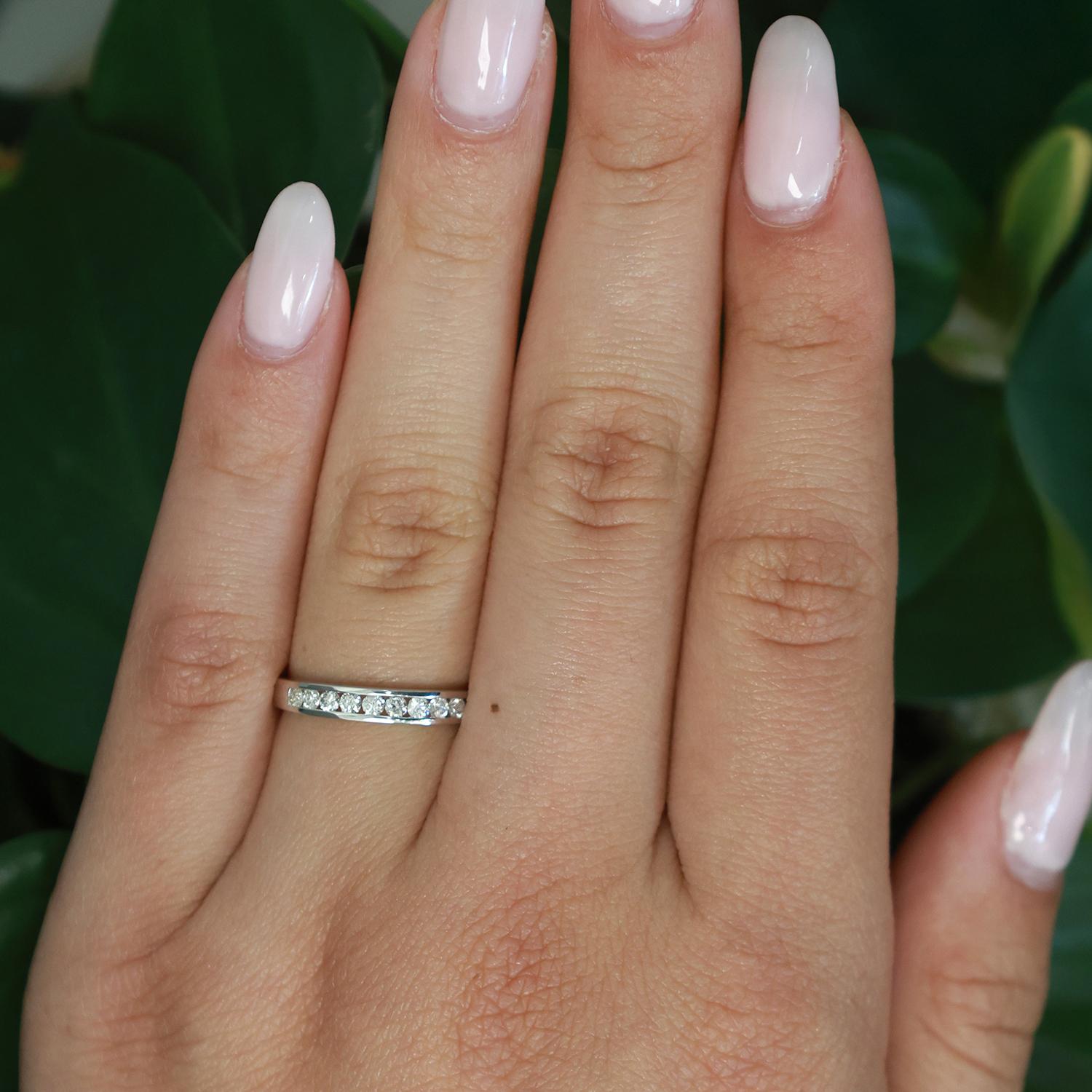 0.40 TW Round Diamond Half Eternity Band Ring 18K White Gold Channel Set SZ 6.5