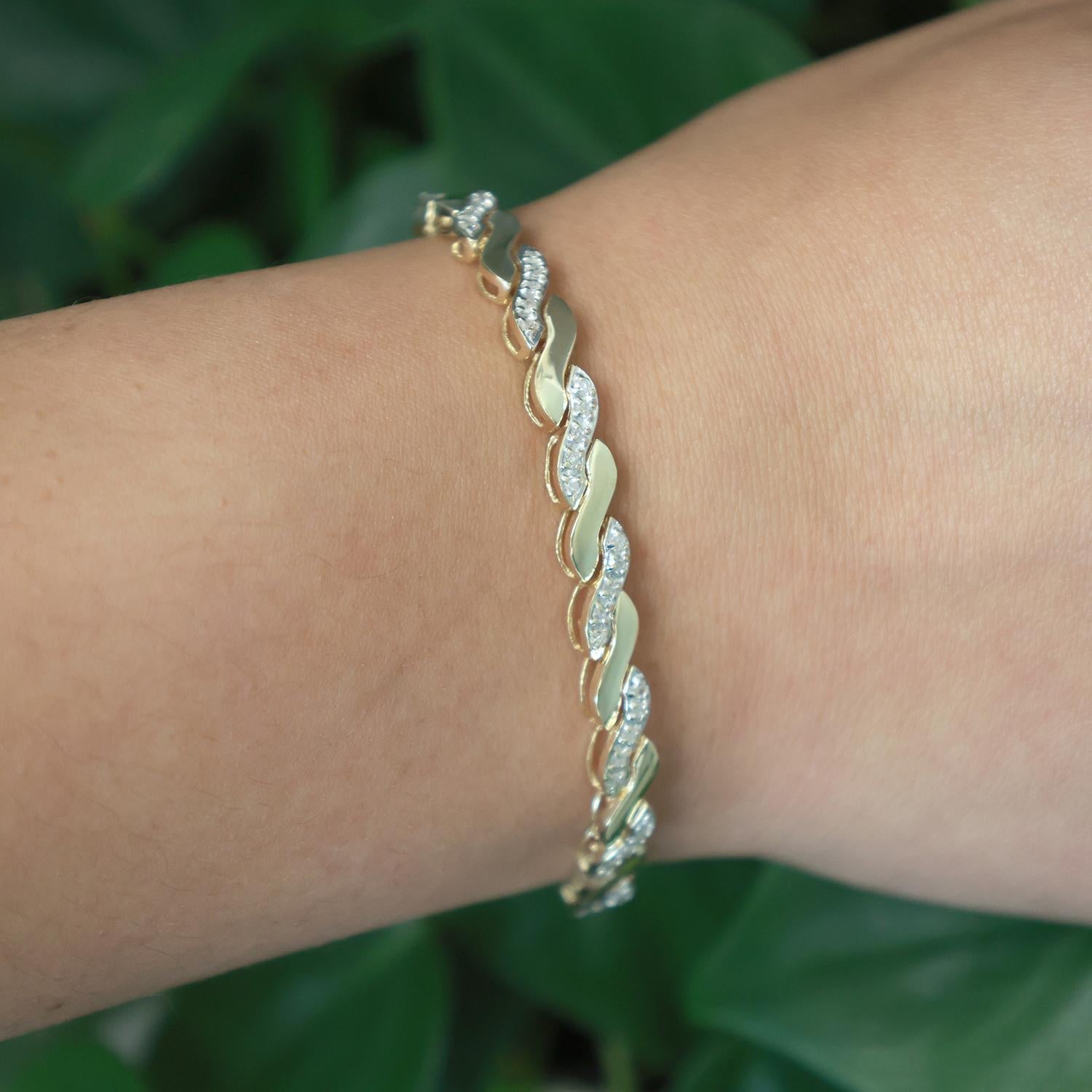 1.40 TW Diamond S Link Bracelet 14K Yellow Gold Ladies Estate 7"