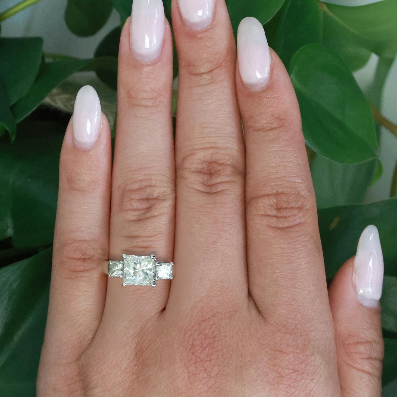 Princess Diamond Engagement Ring 14K White Gold 3.26 TW EGL Certificate SZ 7.25