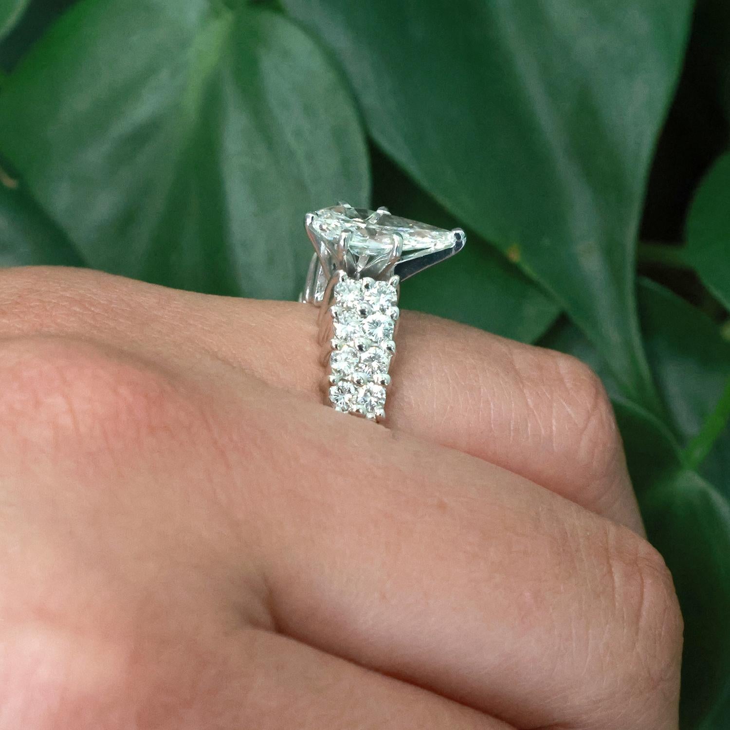 GIA 3.34 TW Pear Diamond Solitaire Engagement Ring With Accents 18K W/Gold SZ 6