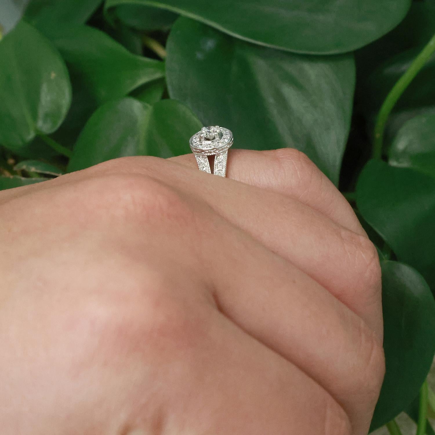 Halo Diamond Engagement Ring 14K White Gold 0.80 TW Round Diamonds Size 4.75
