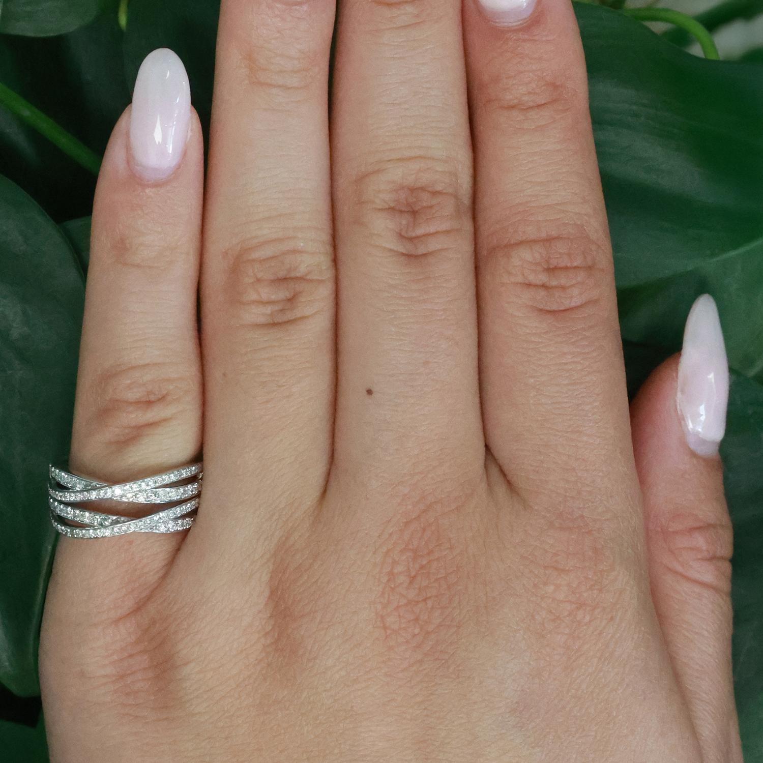 1.00 TW Round Diamond Crossover Ring 14K White Gold Size 5.75 Ladies Estate