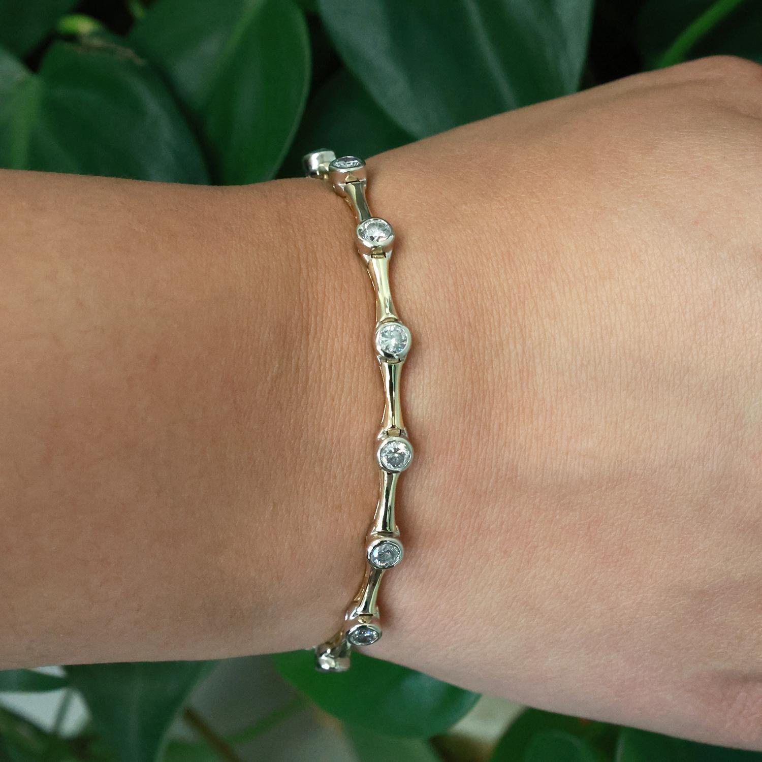 2.00 TW Diamond Bar Link Station Bracelet 14K Gold 7" Ladies Estate