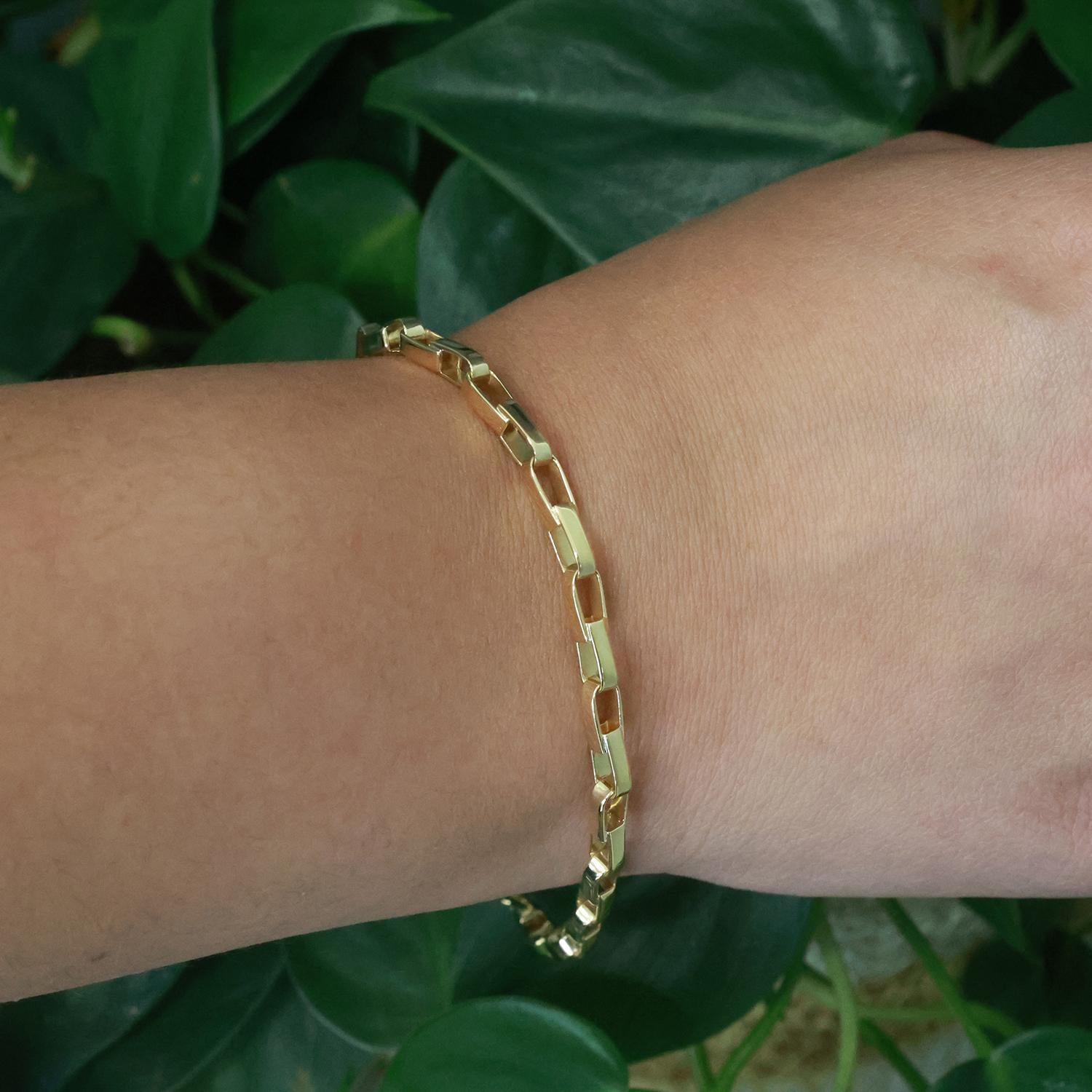 Fancy Rectangular Chain Link Bracelet 18K Yellow Gold 8.5" Unisex Estate
