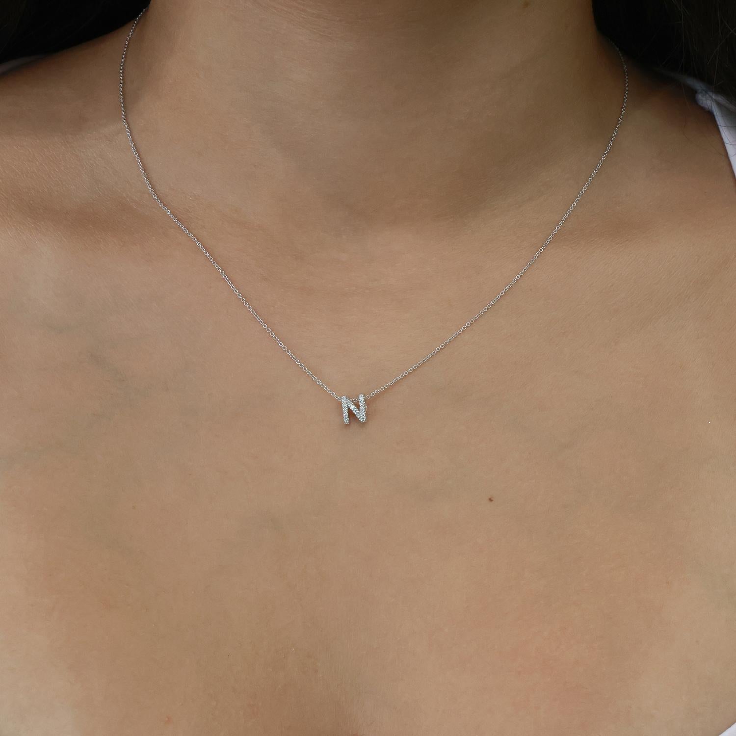 Roberto Coin Letter N Tiny Treasure Diamond Pendant Chain Necklace 18K Gold