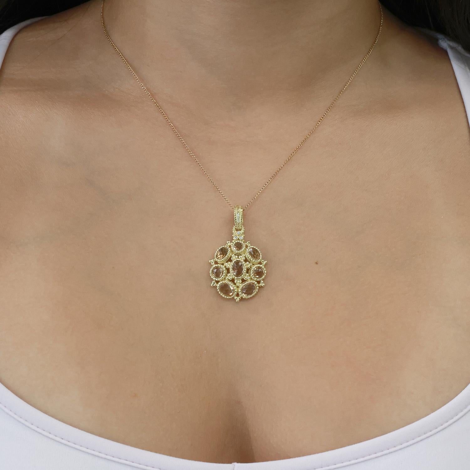 Judith Ripka Citrine Diamond Pendant 18K Yellow Gold 3.00 CTW 1.60" Ladies
