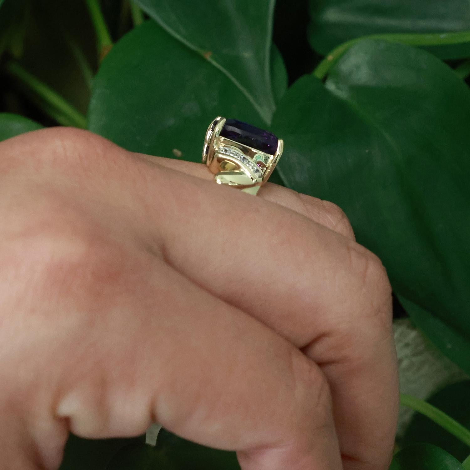 Solitaire Amethyst Diamond Cocktail Ring 14K Yellow Gold 4.86 CTW Size 7 Estate