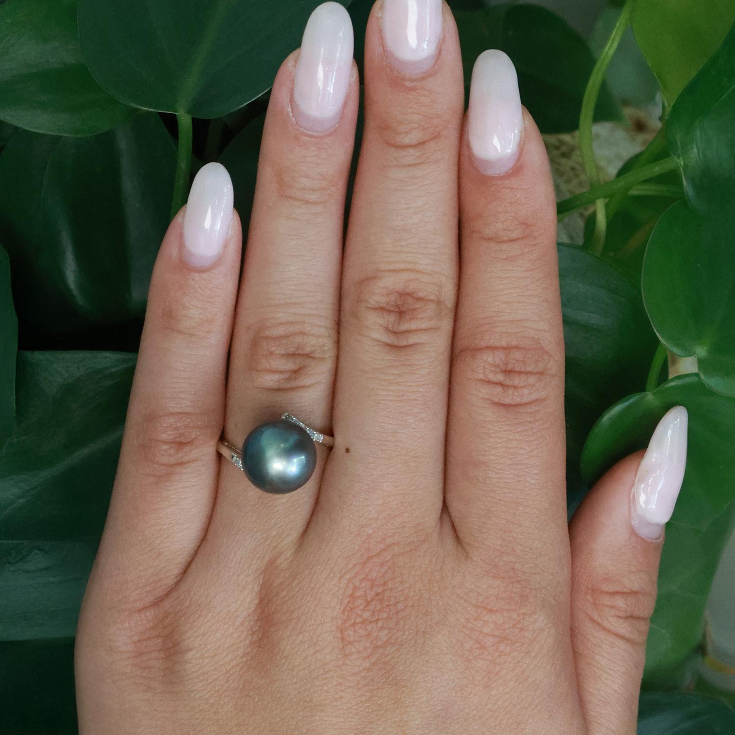 Cultured South Sea Pearl Diamond Cocktail Ring 10K White Gold Size 7.25 Ladies