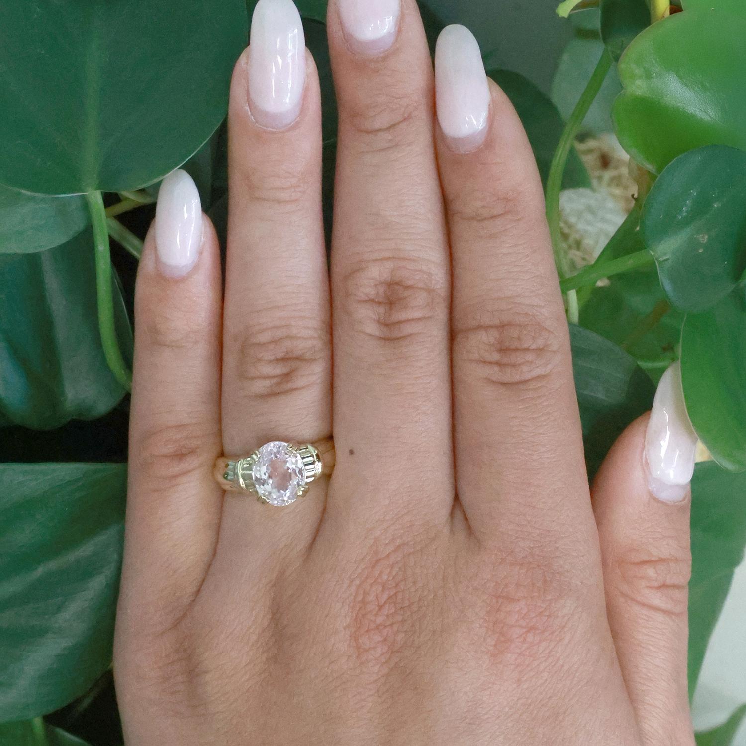 3.58 CT Solitaire Pink Kunzite Cocktail Ring 14K Yellow Gold Size 6 Ladies