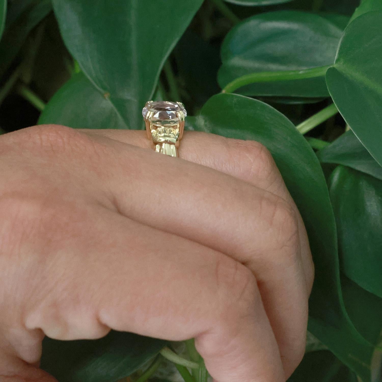 3.58 CT Solitaire Pink Kunzite Cocktail Ring 14K Yellow Gold Size 6 Ladies