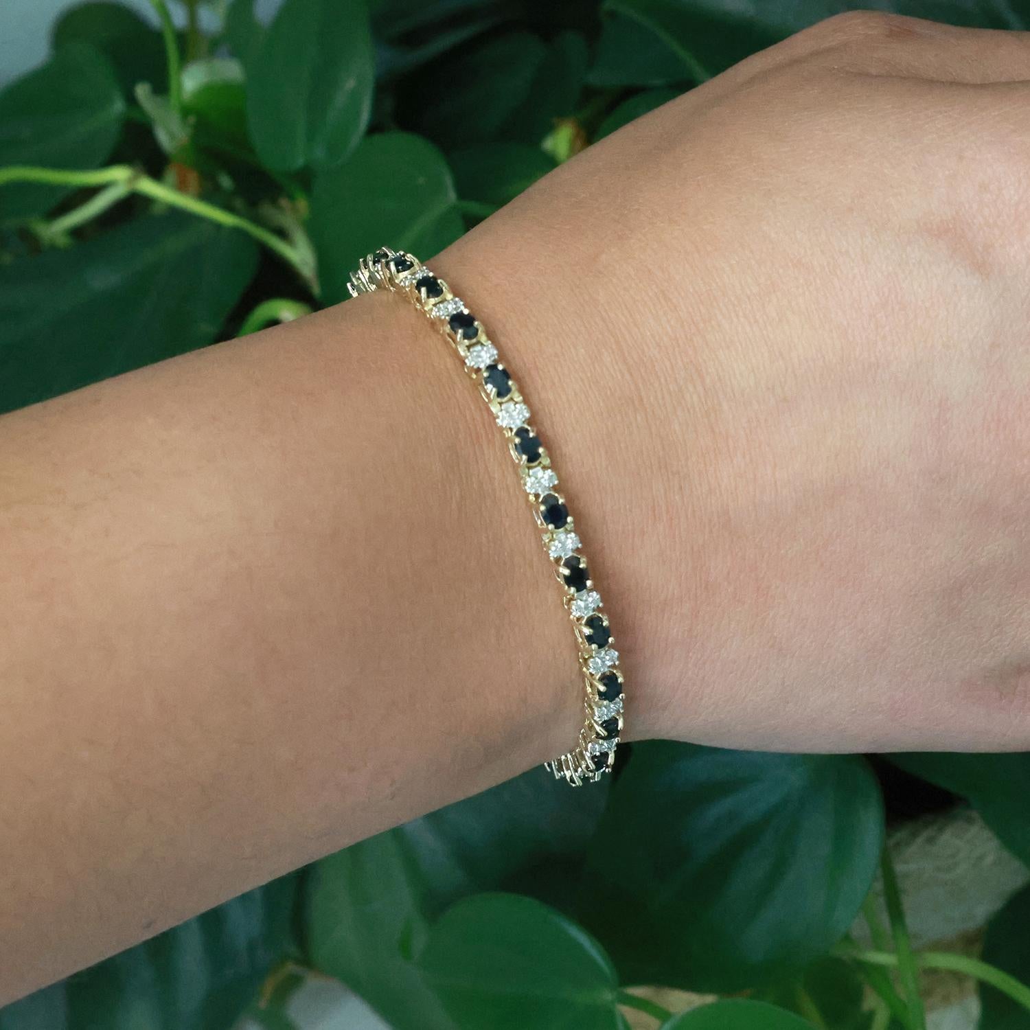 Blue Sapphire Diamond Bracelet 10K Gold 4.85 CTW 7" Ladies Estate