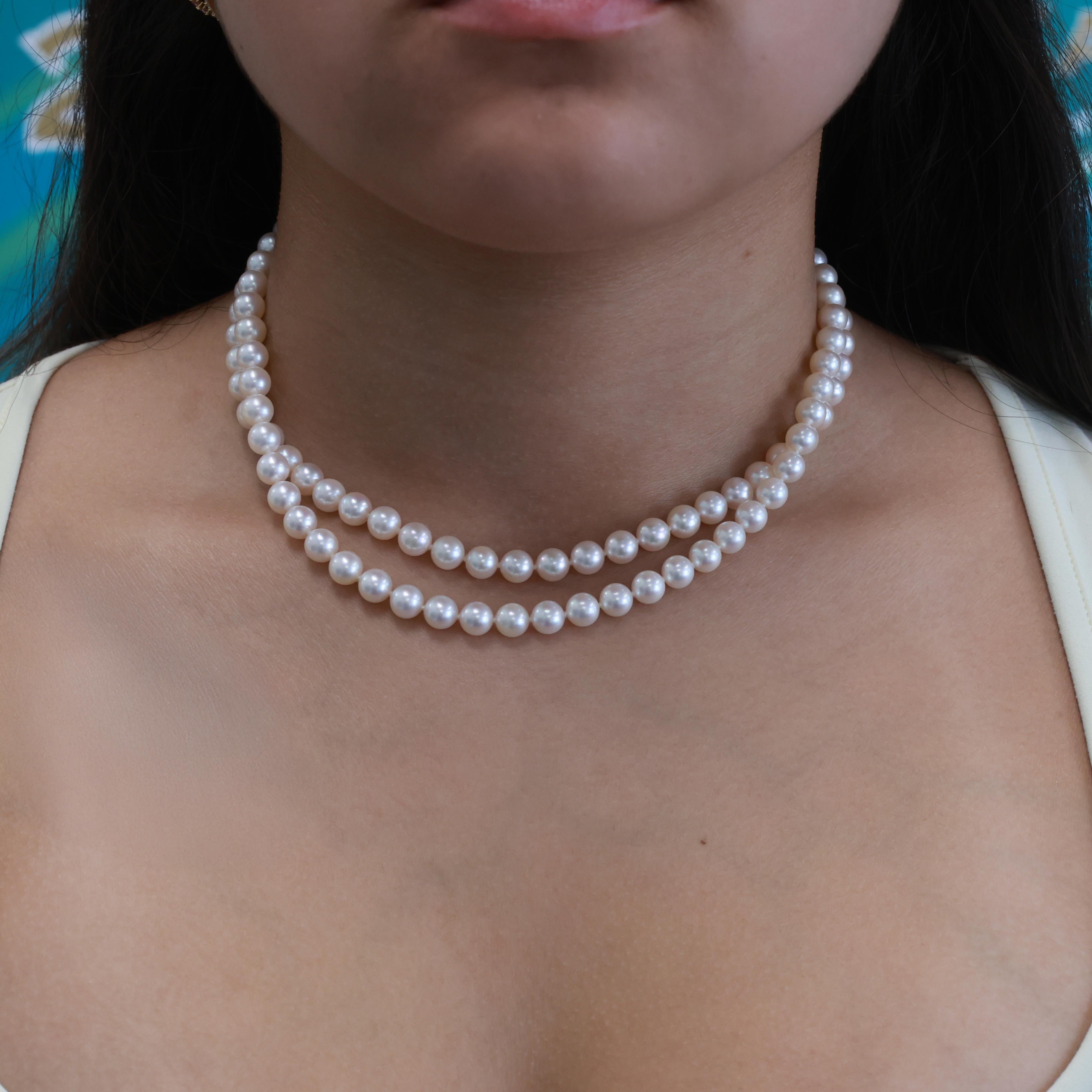 MikiMoto 2-Strand Akoya Pearl Necklace 18K Yellow Gold Clasp 17" Ladies Estate