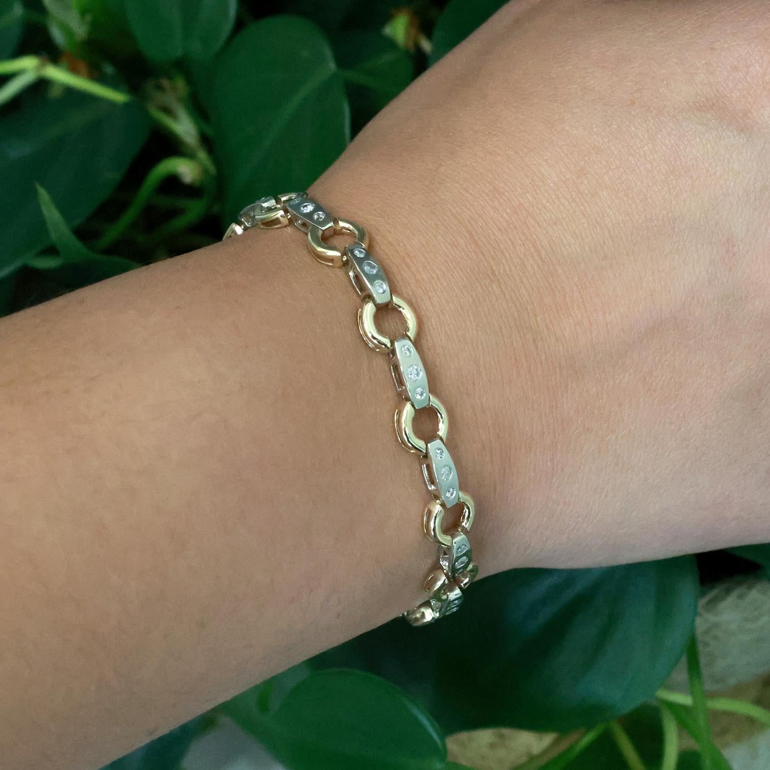 Diamond Circle Bar Station Bracelet 14K Two-Tone Gold 1.00 CTW 7.5" Estate