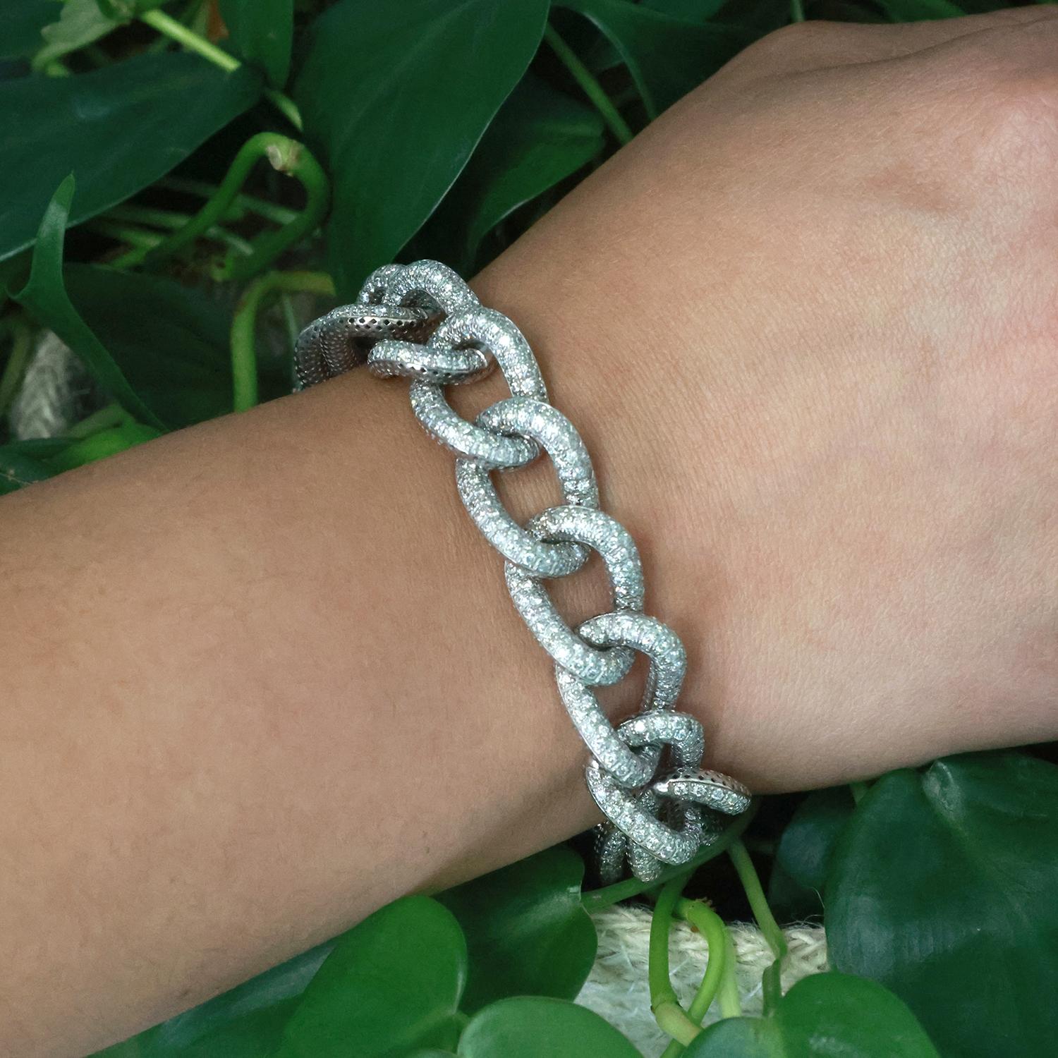 12.00 TW Diamond Circle Link Chain Bracelet 14K White Gold 7.25" Ladies Estate