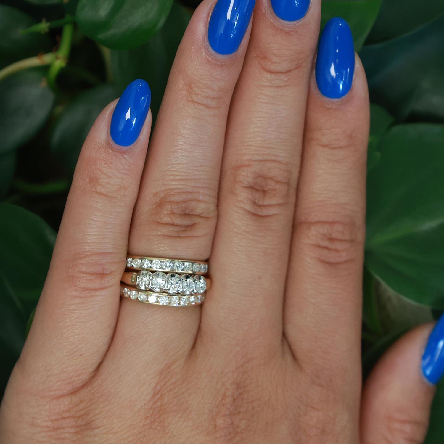 3-Row Diamond Wide Band Ring 14K Gold 1.50 TW Round Diamonds Size 6.5 Estate