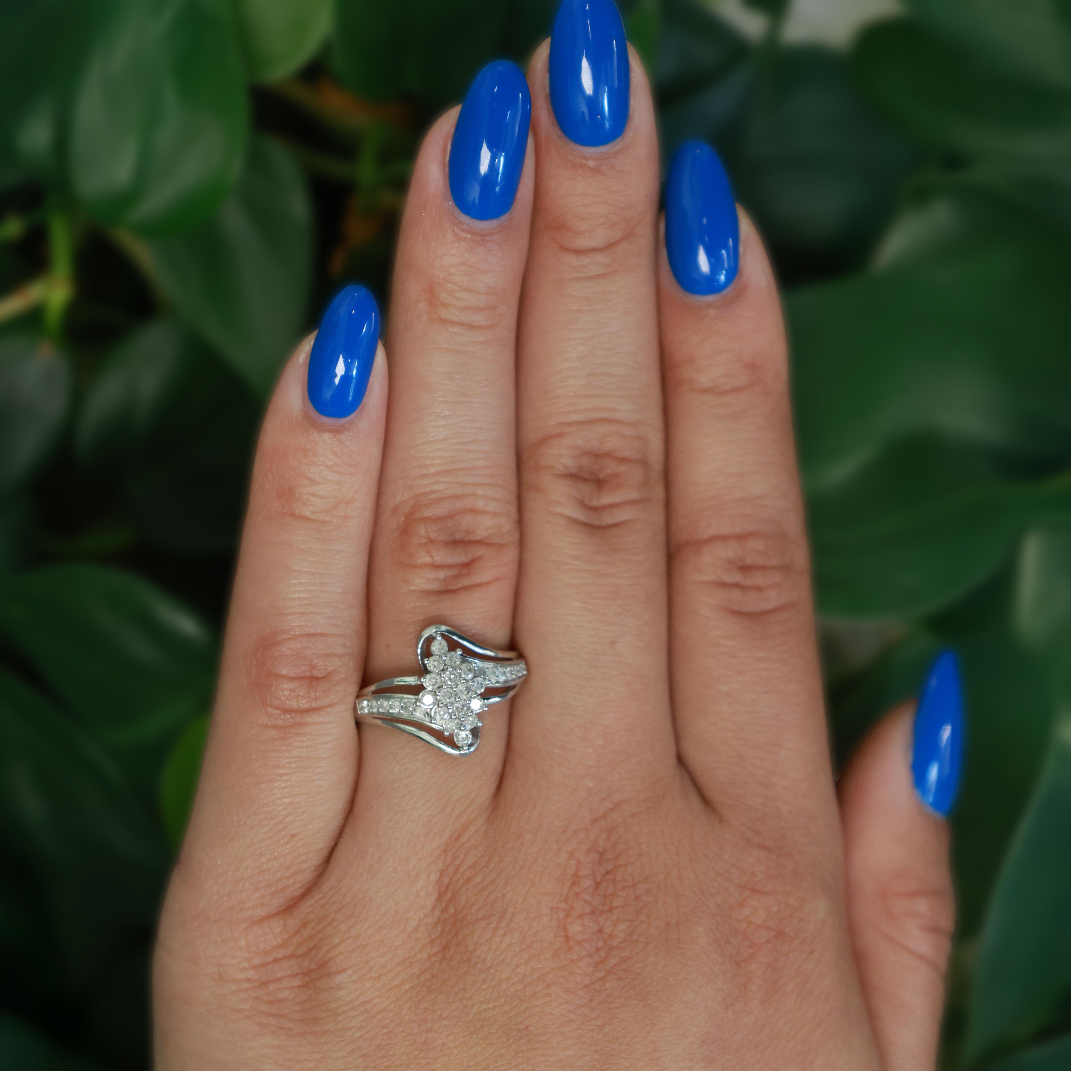 0.60 TW Diamond Floral Cocktail Ring 10K White Gold Swirl Size 8 Estate