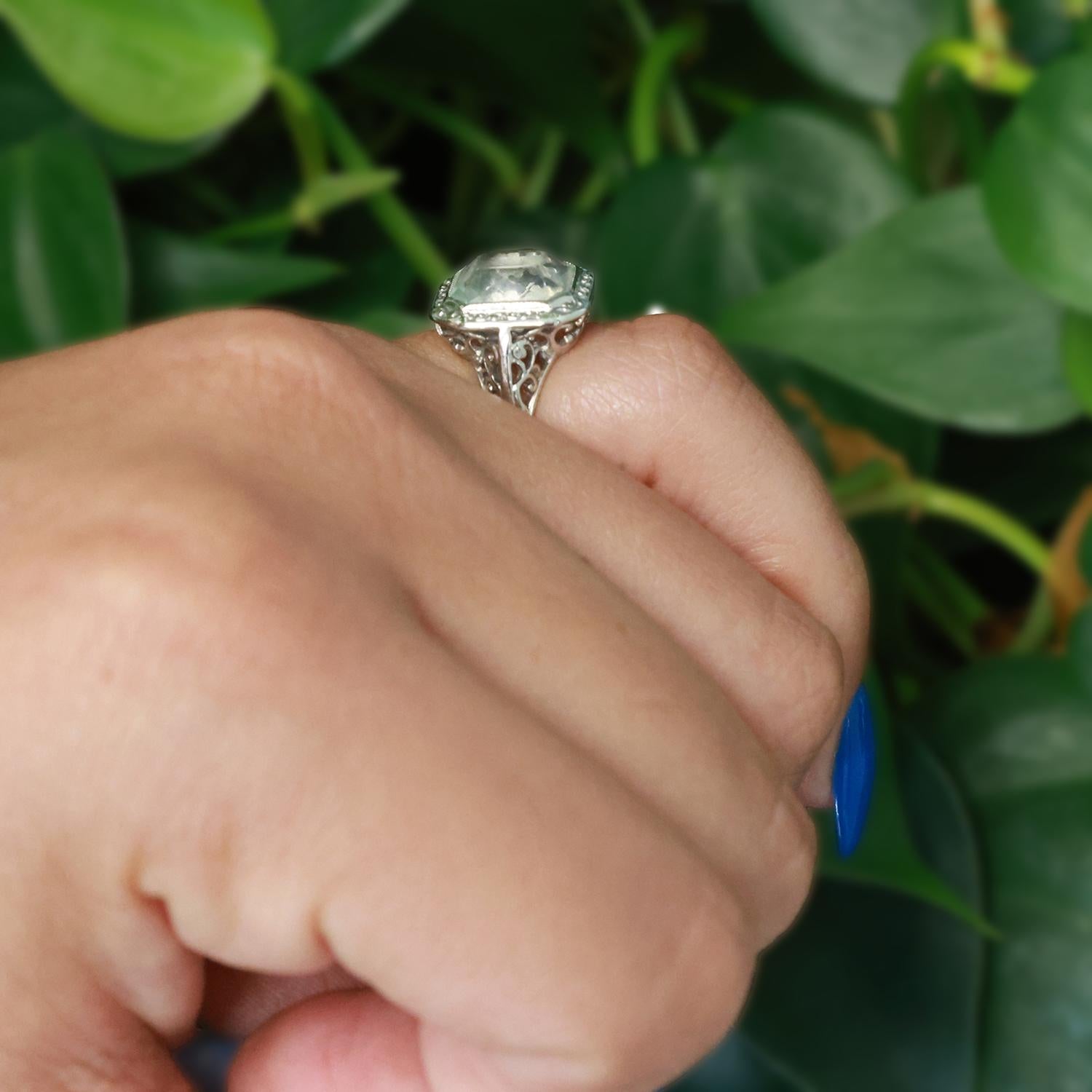 3.10 CT Solitaire Aquamarine Filigree Cocktail Ring 14K White Gold Size 4 Ladies