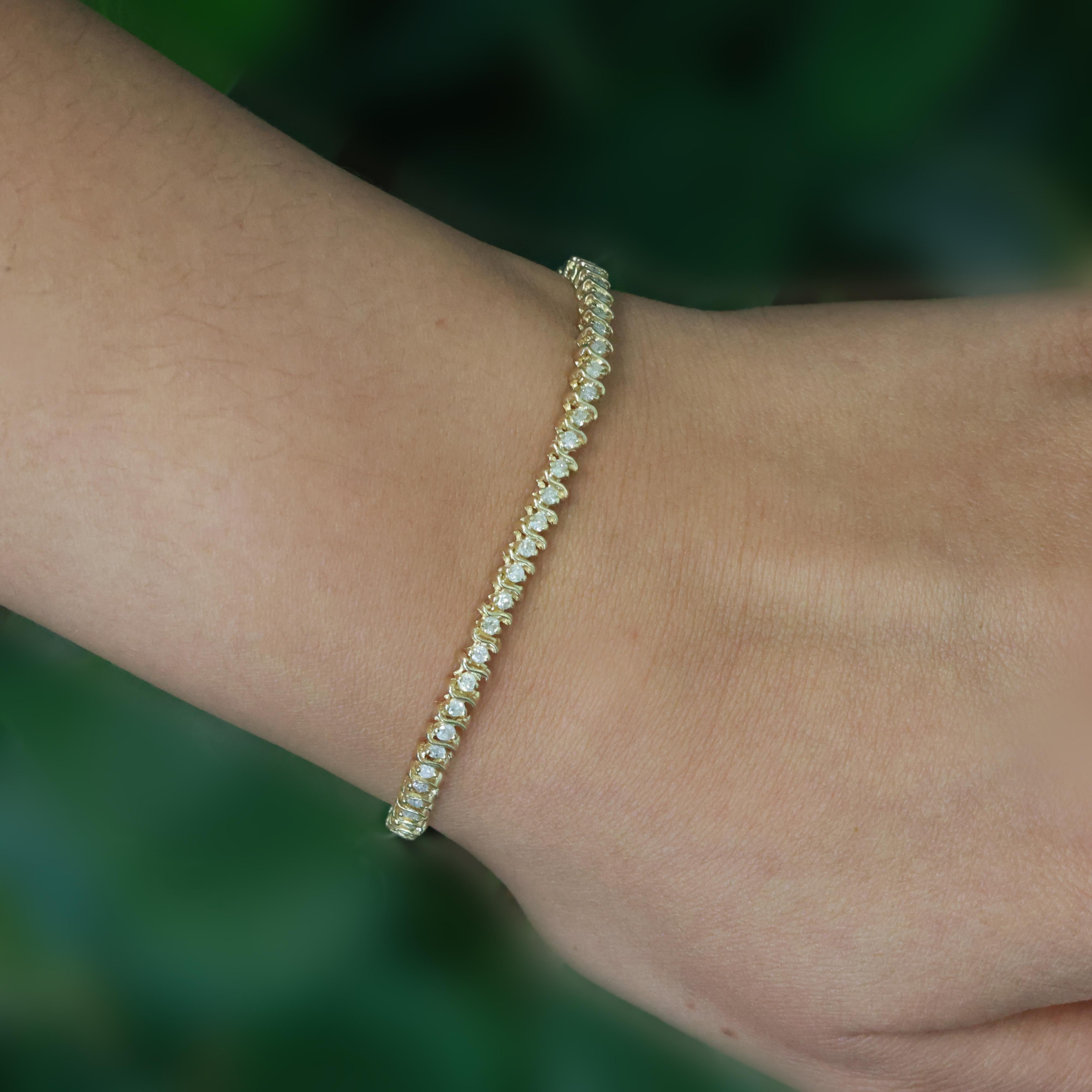 1.50 TW Diamond S Link Tennis Bracelet 14K Yellow Gold 7.25" Estate